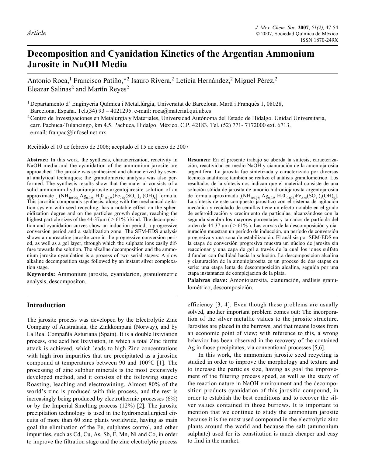 First page of Decomposition and Cyanidation Kinetics o