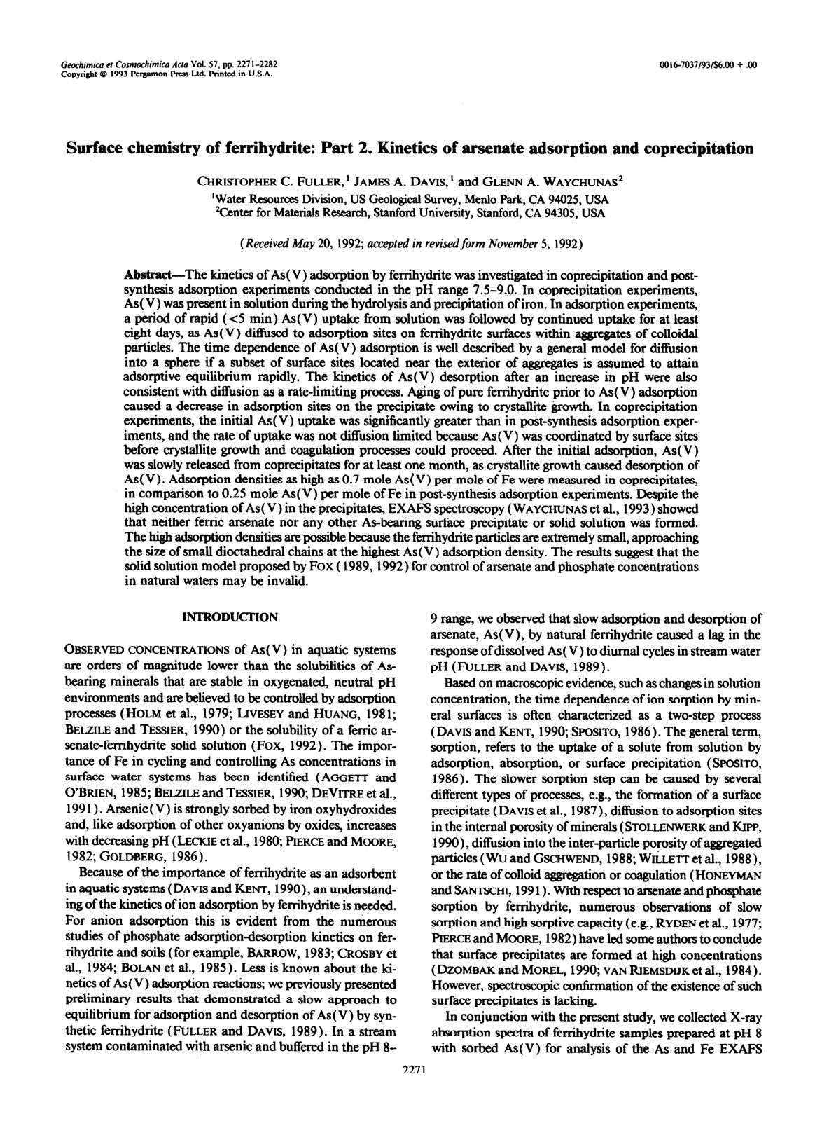 First page of Surface chemistry of ferrihydrite Part 2
