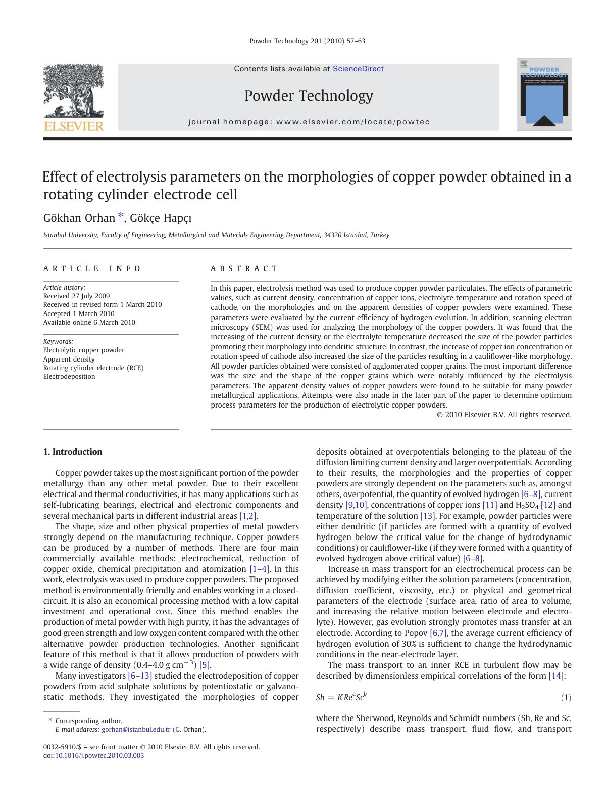 First page of Effect of electrolysis parameters on the