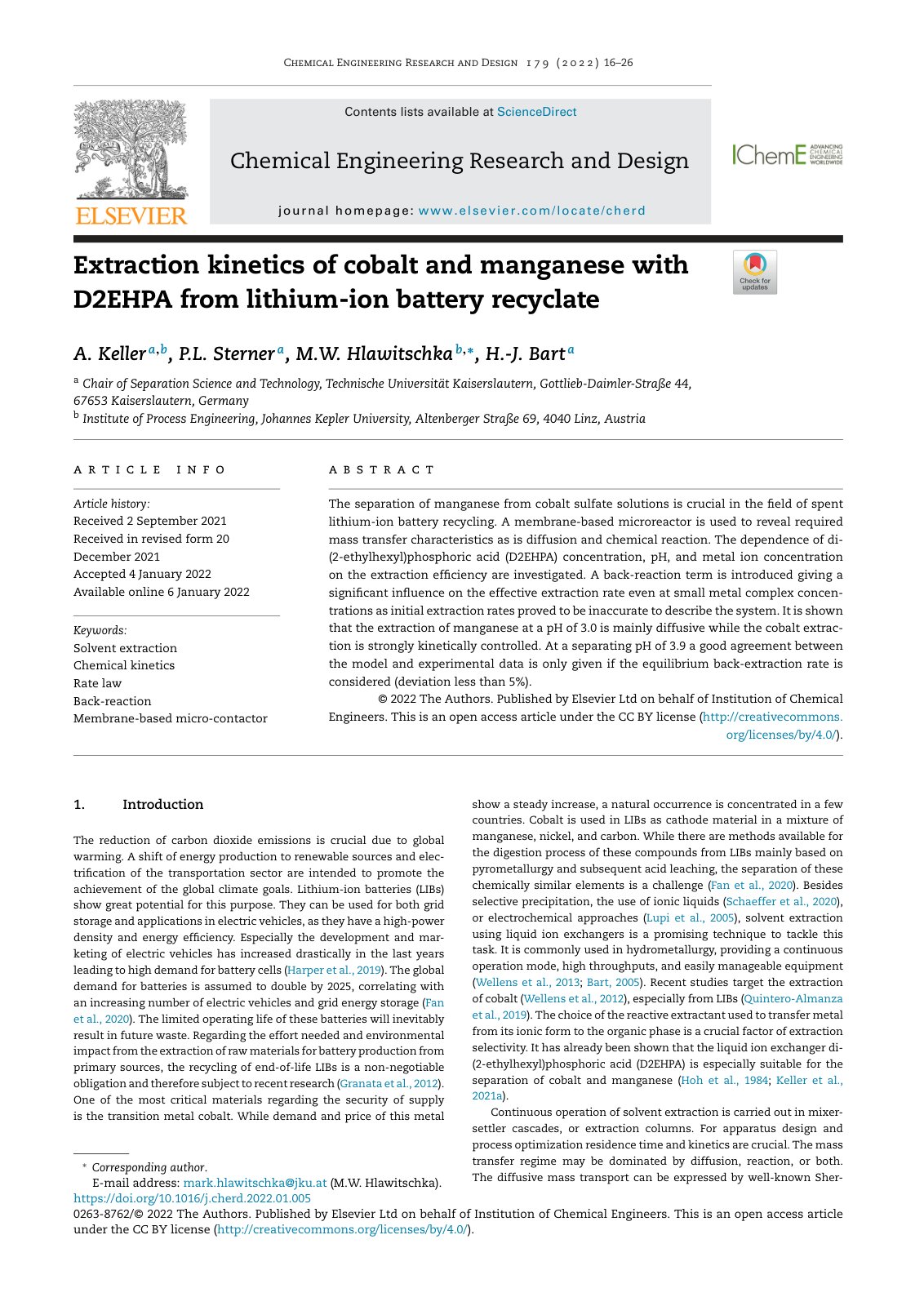 First page of Extraction kinetics of cobalt and mangan