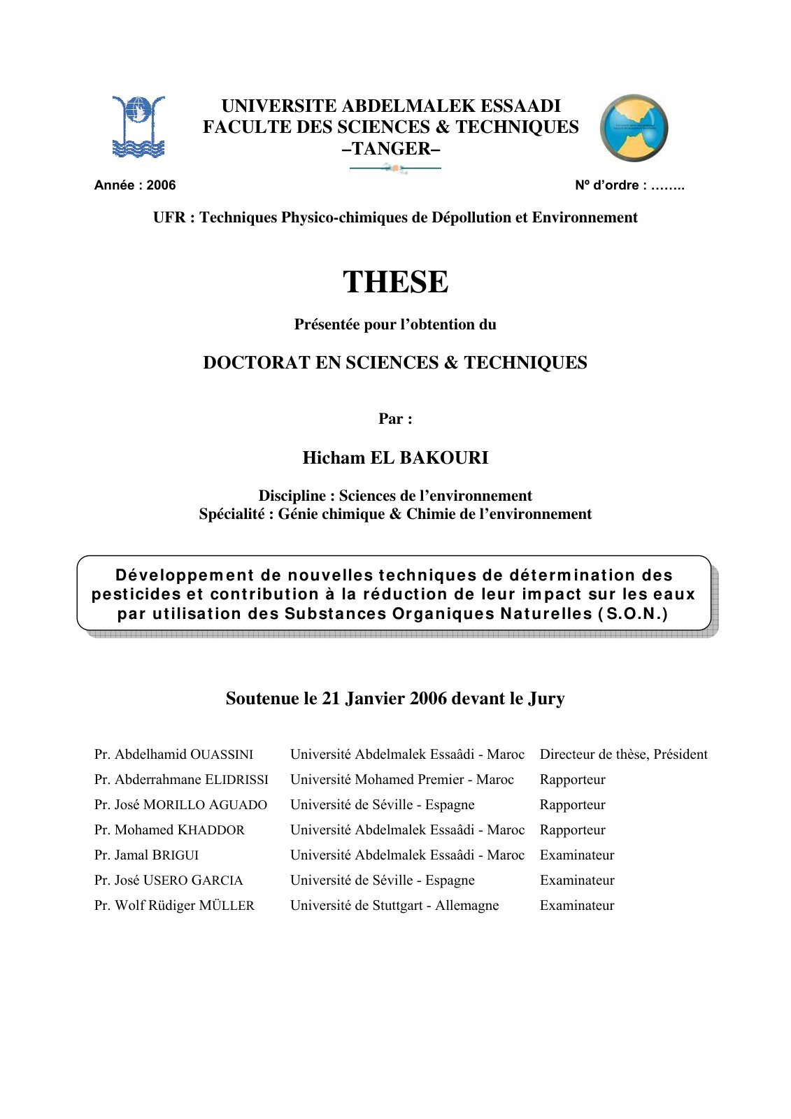 First page of UNIVERSITE ABDELMALEK ESSAADI FACULTE DE