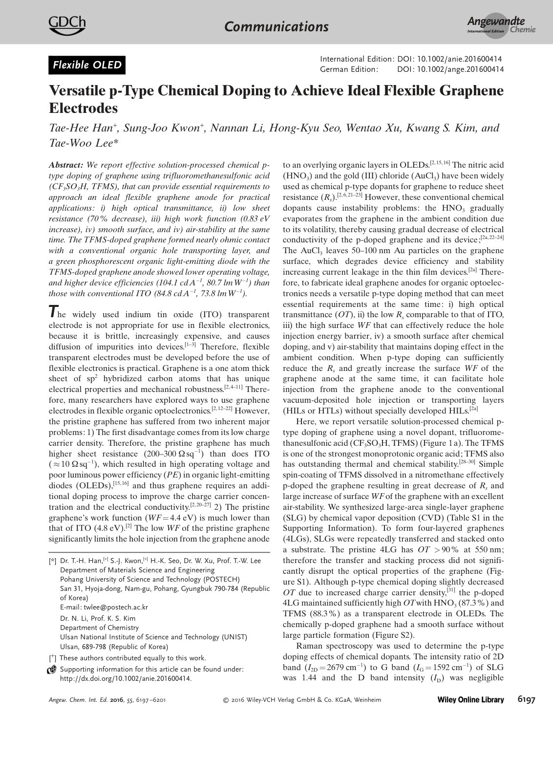 First page of Versatile p-Type Chemical Doping to Achieve Ideal Flexible Graphene Electrodes
