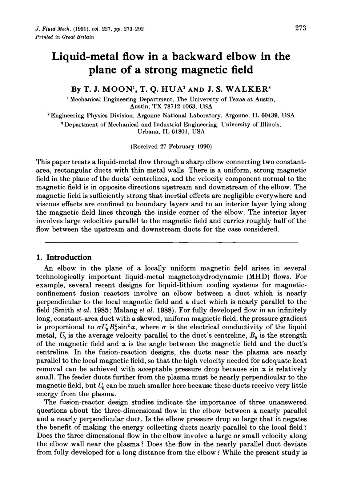 First page of Liquid metal flow in a backward elbow in
