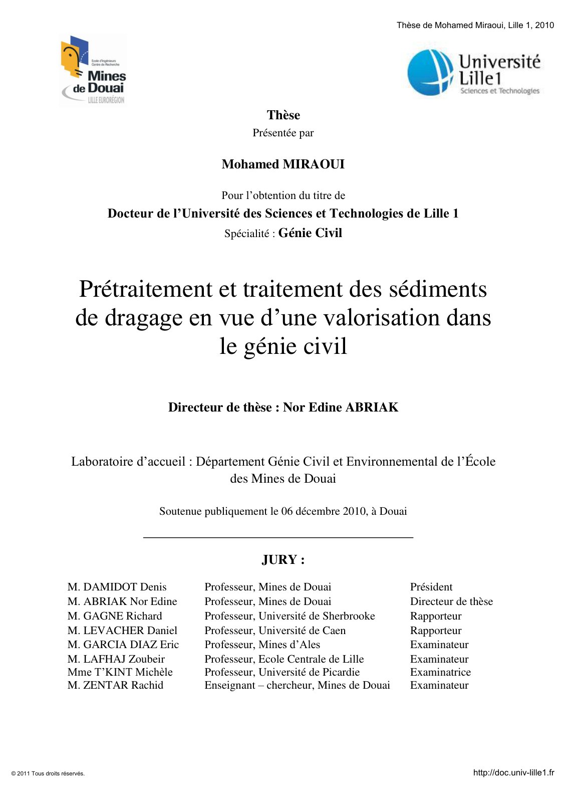 First page of Prétraitement et traitement des sédiments de dragage en vue d’une valorisation dans le génie civil
