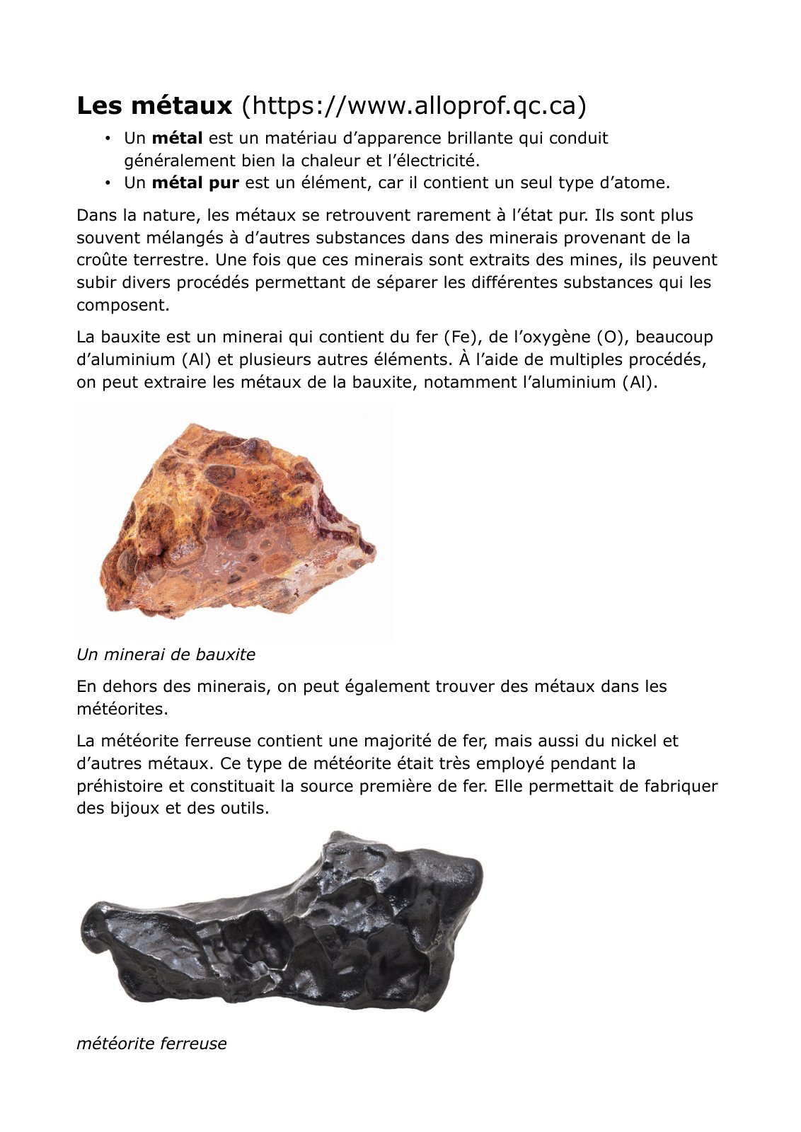 First page of metaux alliages