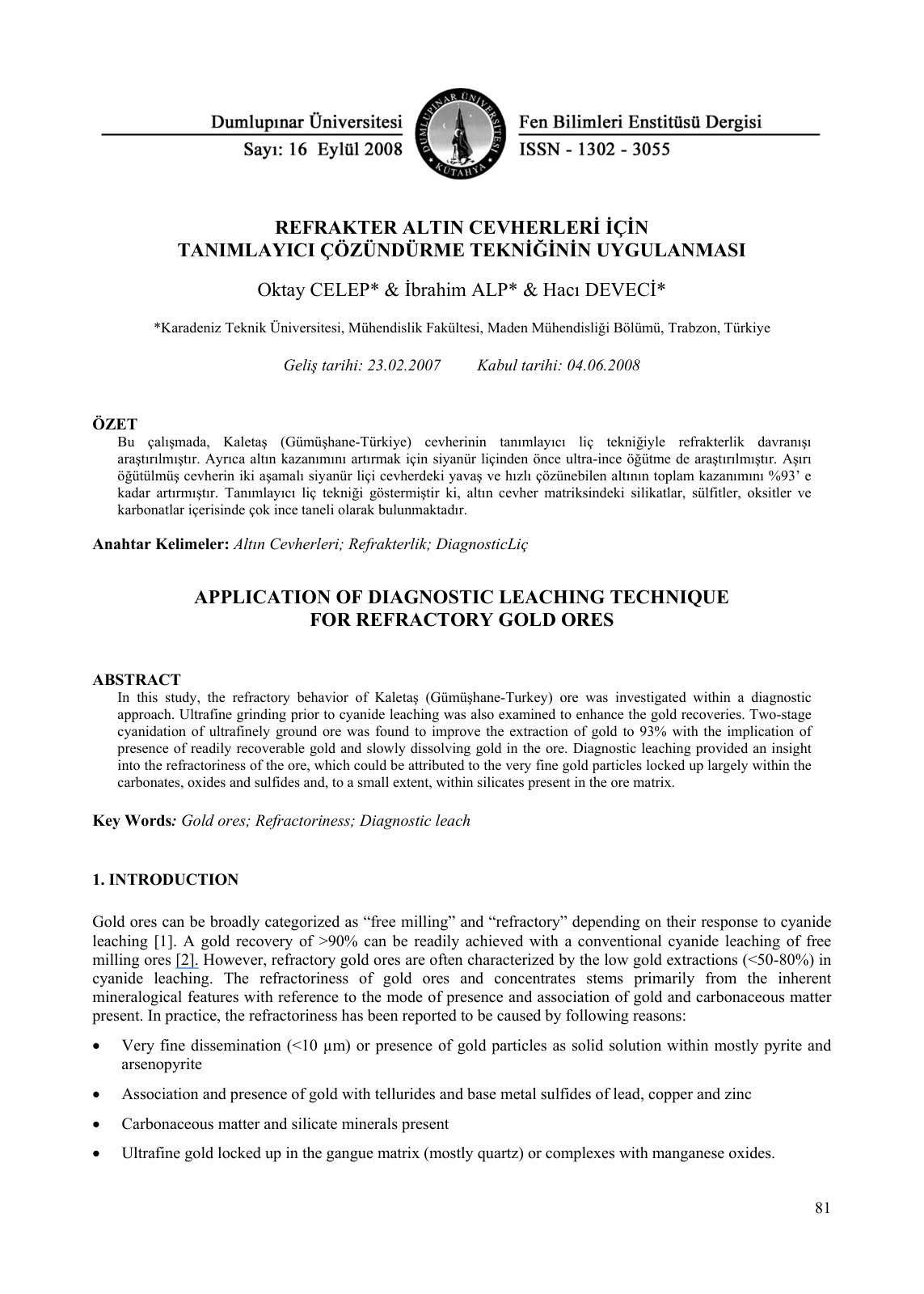 First page of Application of Diagnostic Leaching Techn