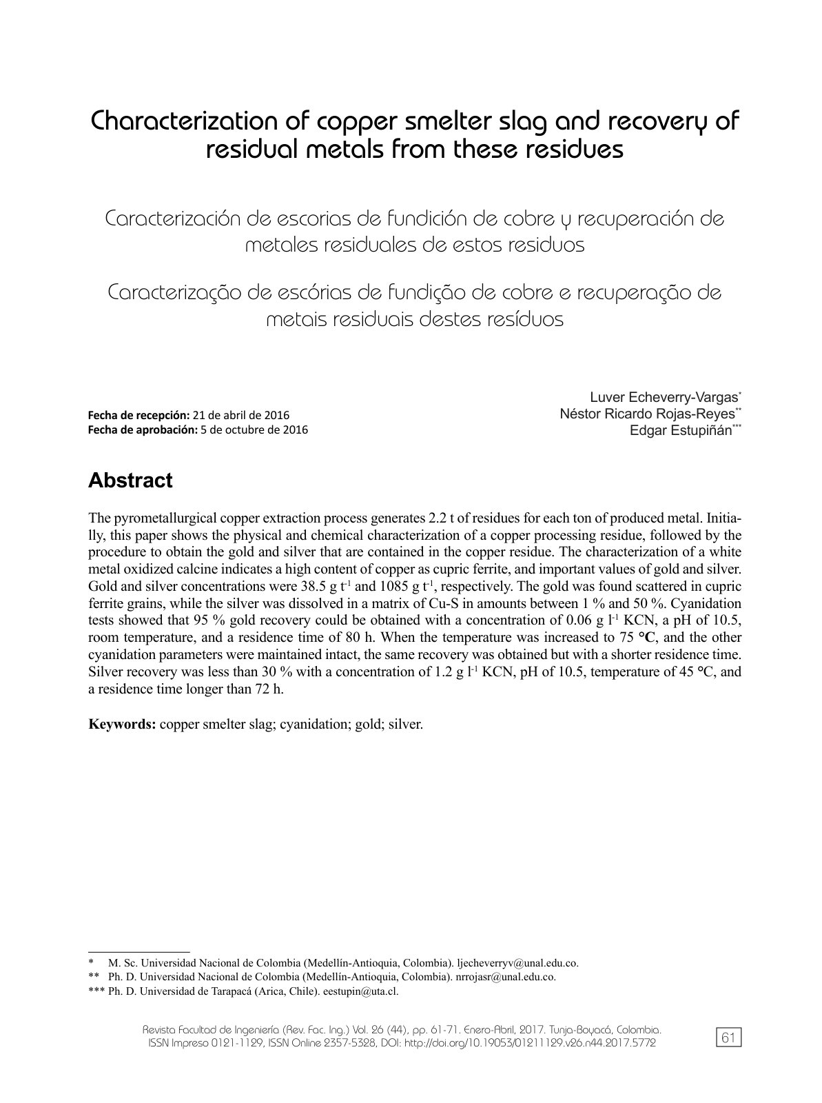 First page of Characterization of copper smelter slag