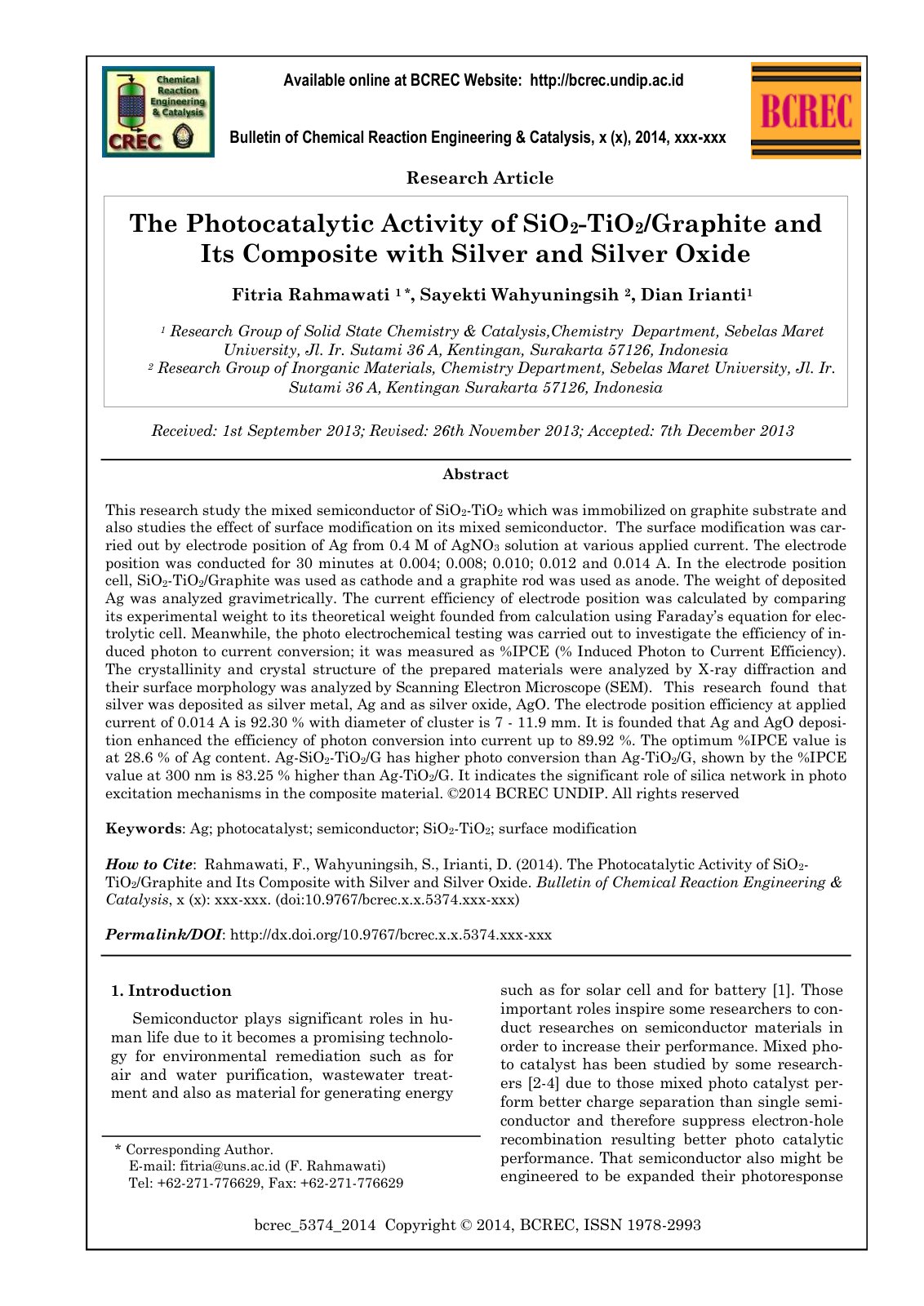 First page of the photocatalytic activity