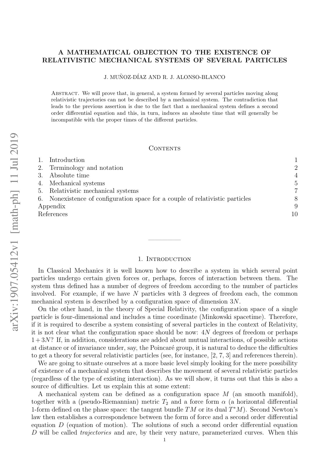 First page of A mathematical objection to the existenc
