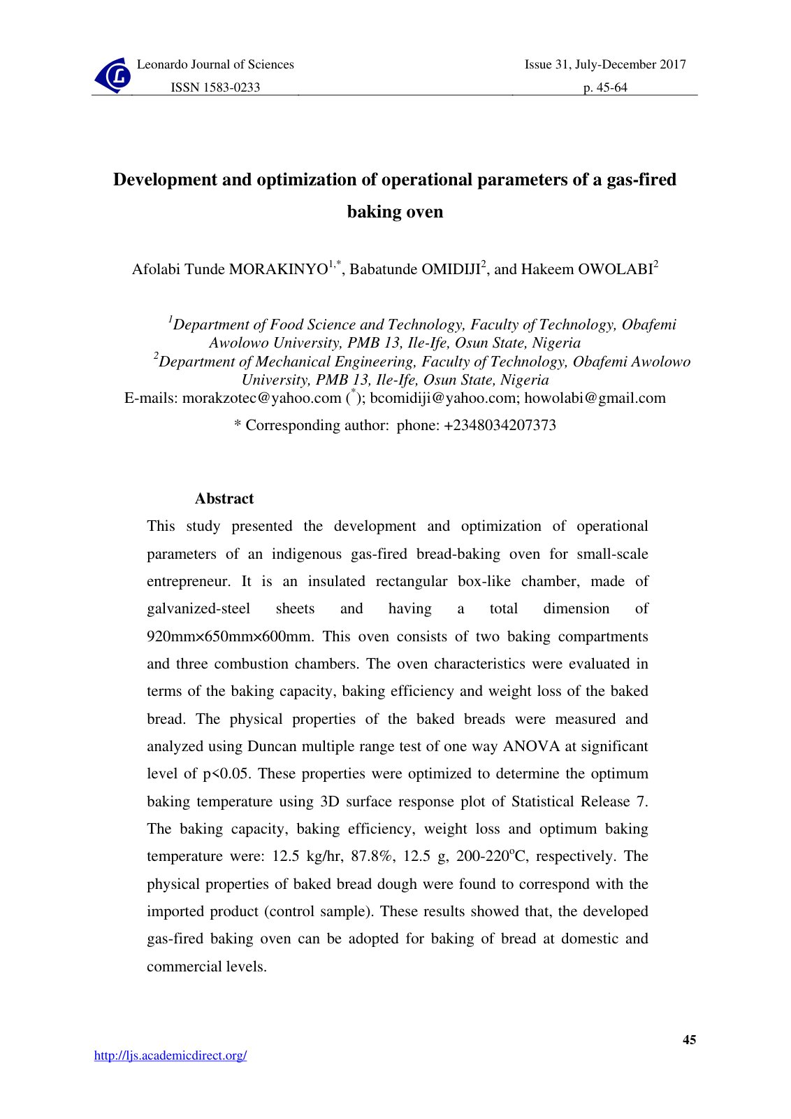 First page of Development and optimization of operatio