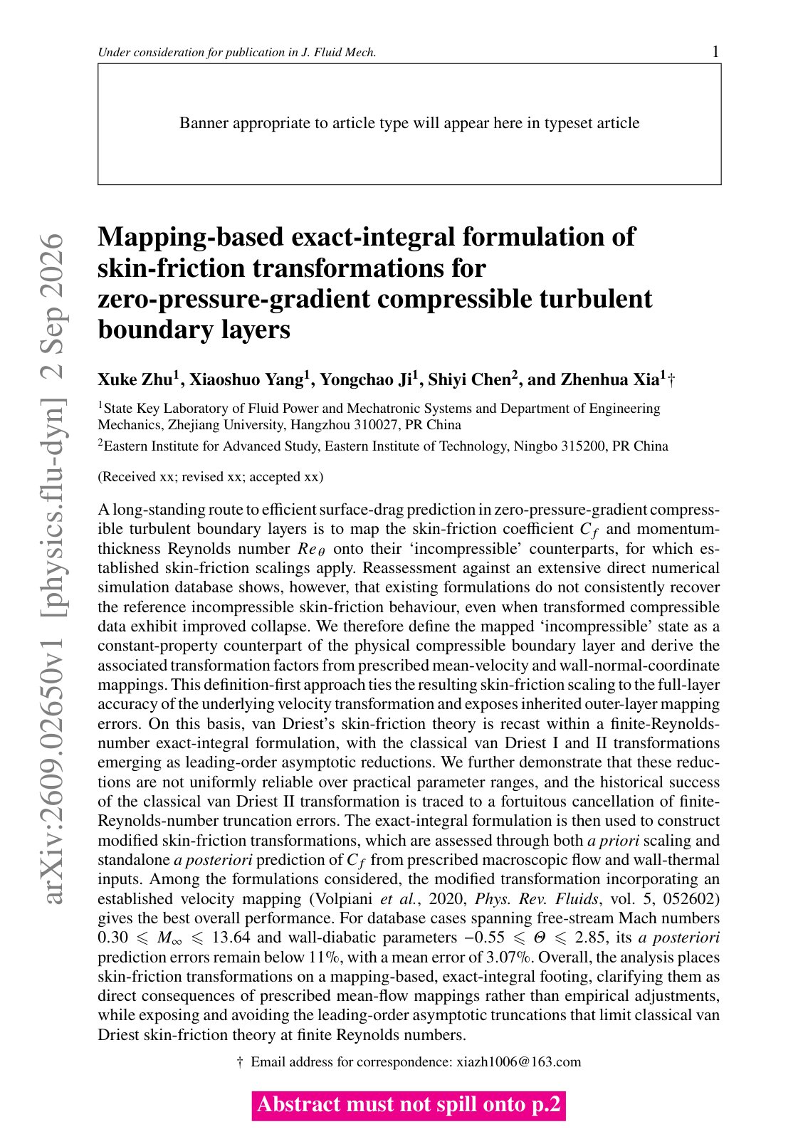 First page of 2026 Zhu Compressible Turbulent Boundary Layer Skin Friction