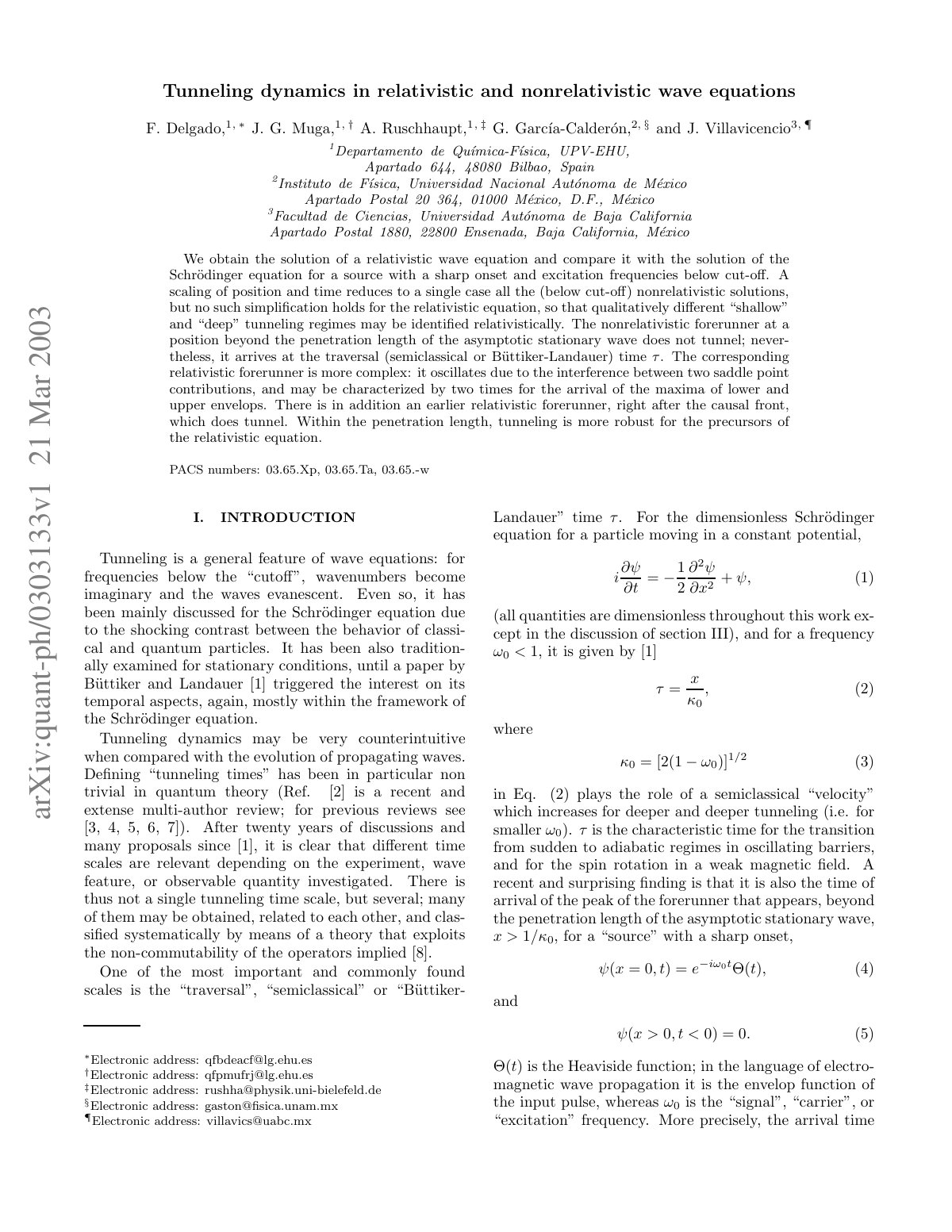 First page of Tunneling dynamics in relativistic and n