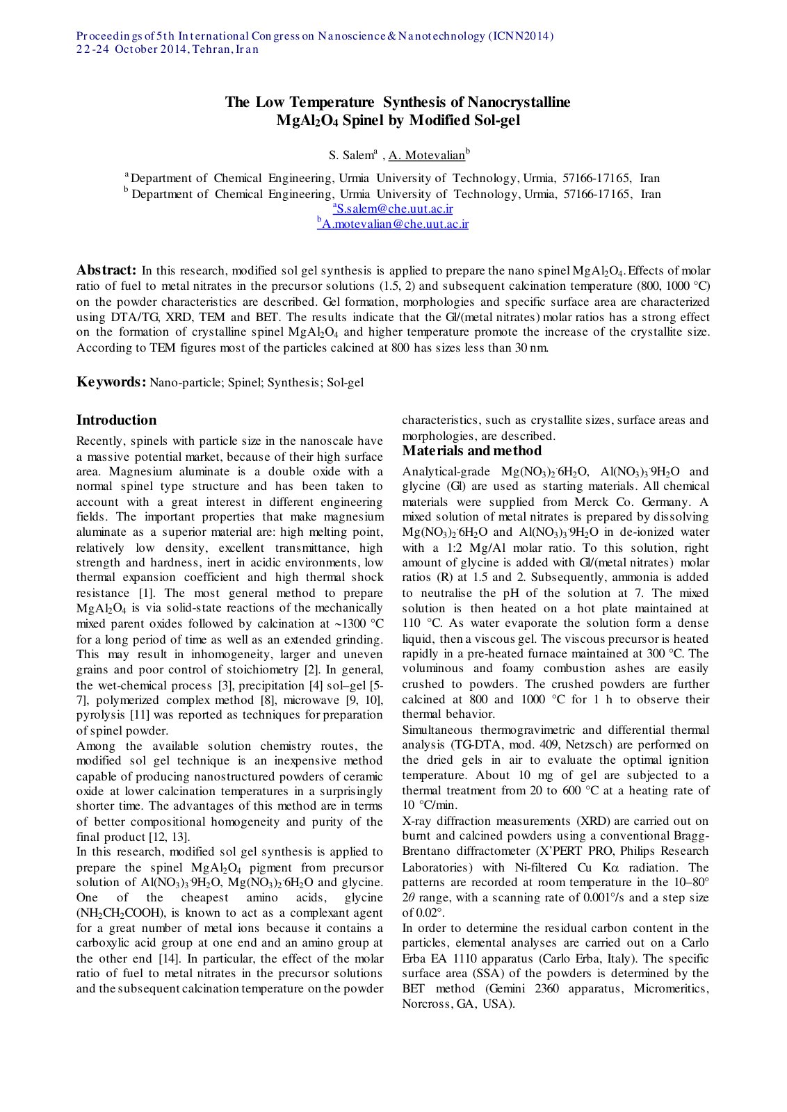 First page of Proceedings of 5th International Congres