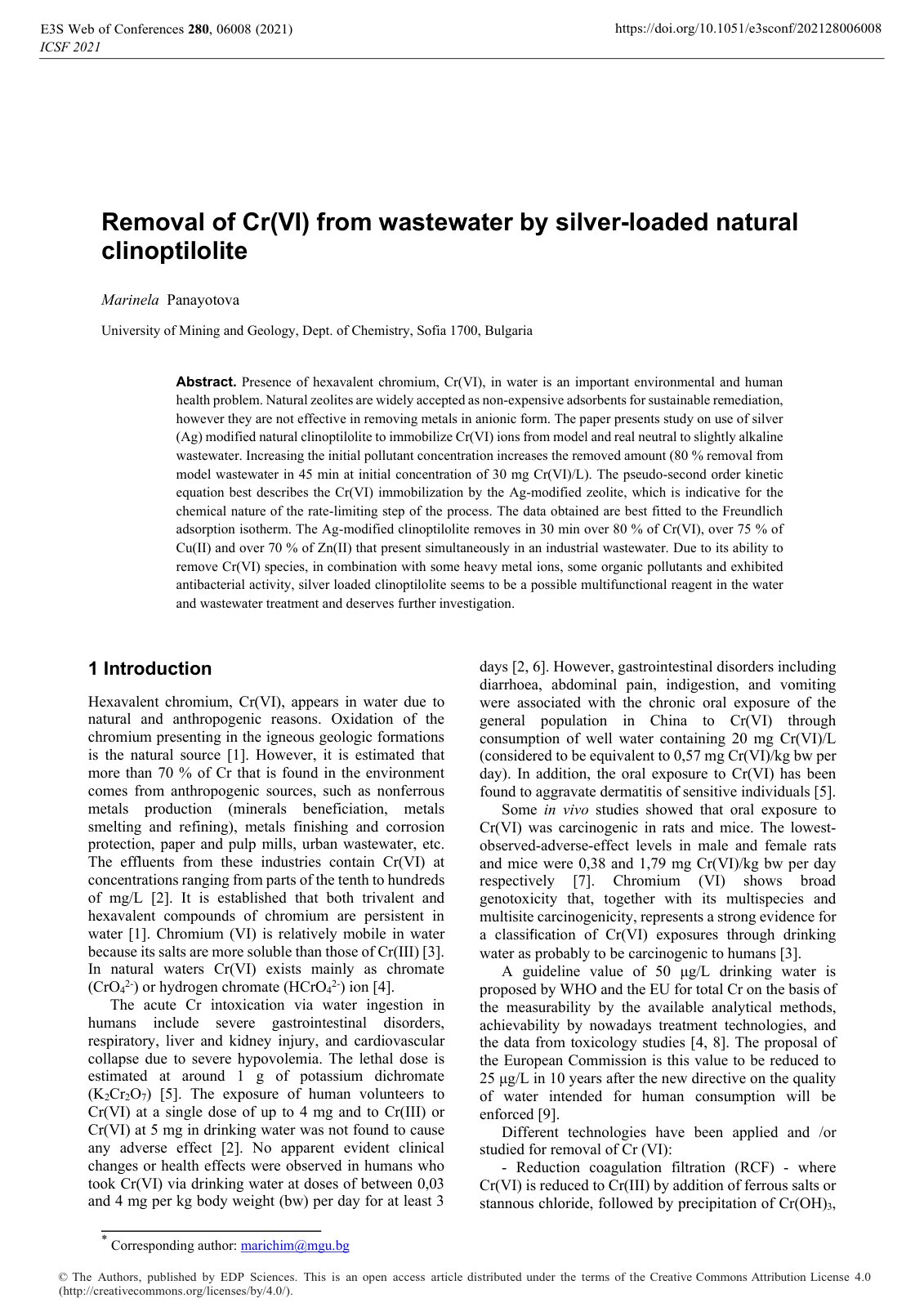 First page of Removal of Cr VI from wastewater by silv