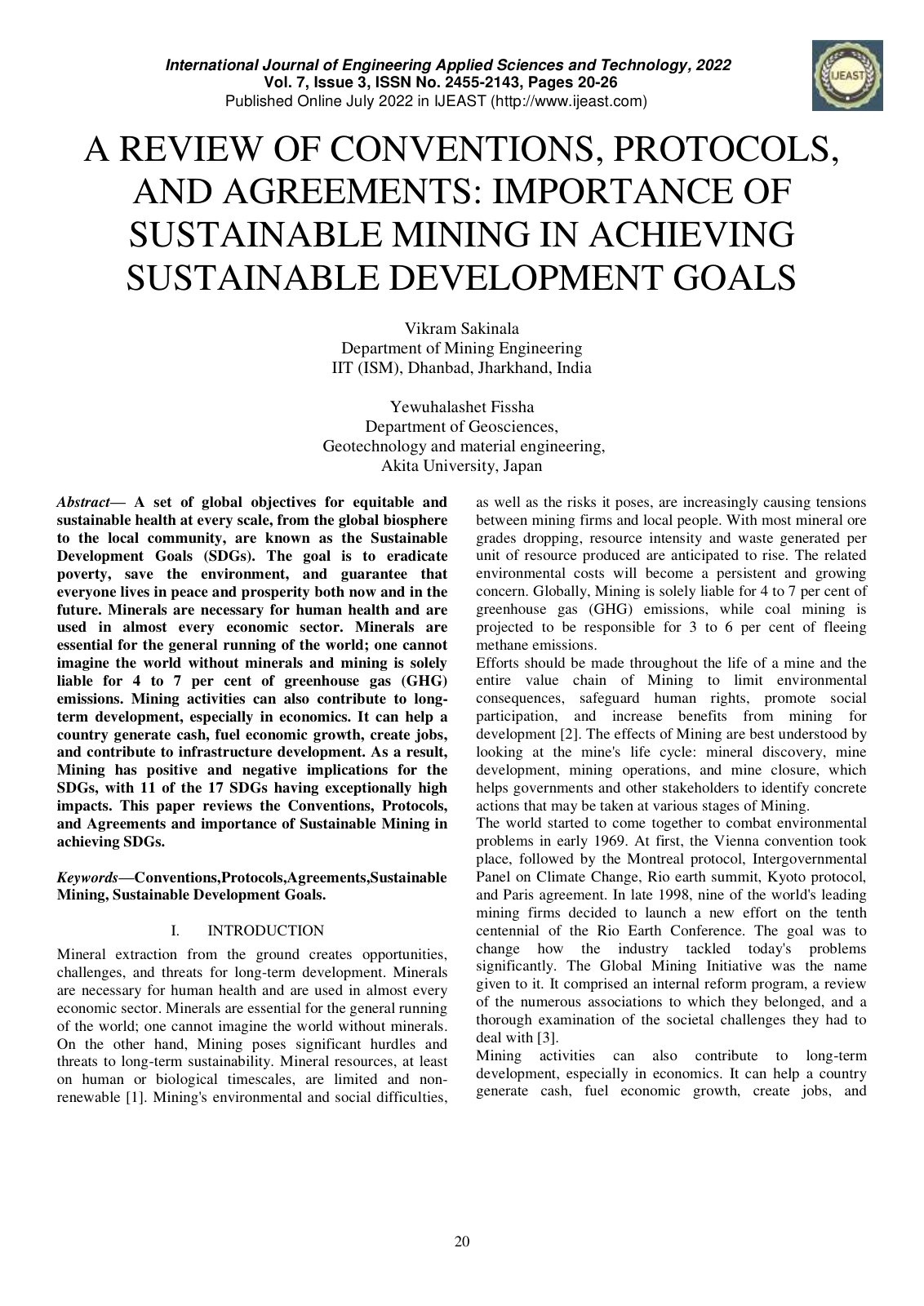 First page of A Review of Conventions Protocols and Ag