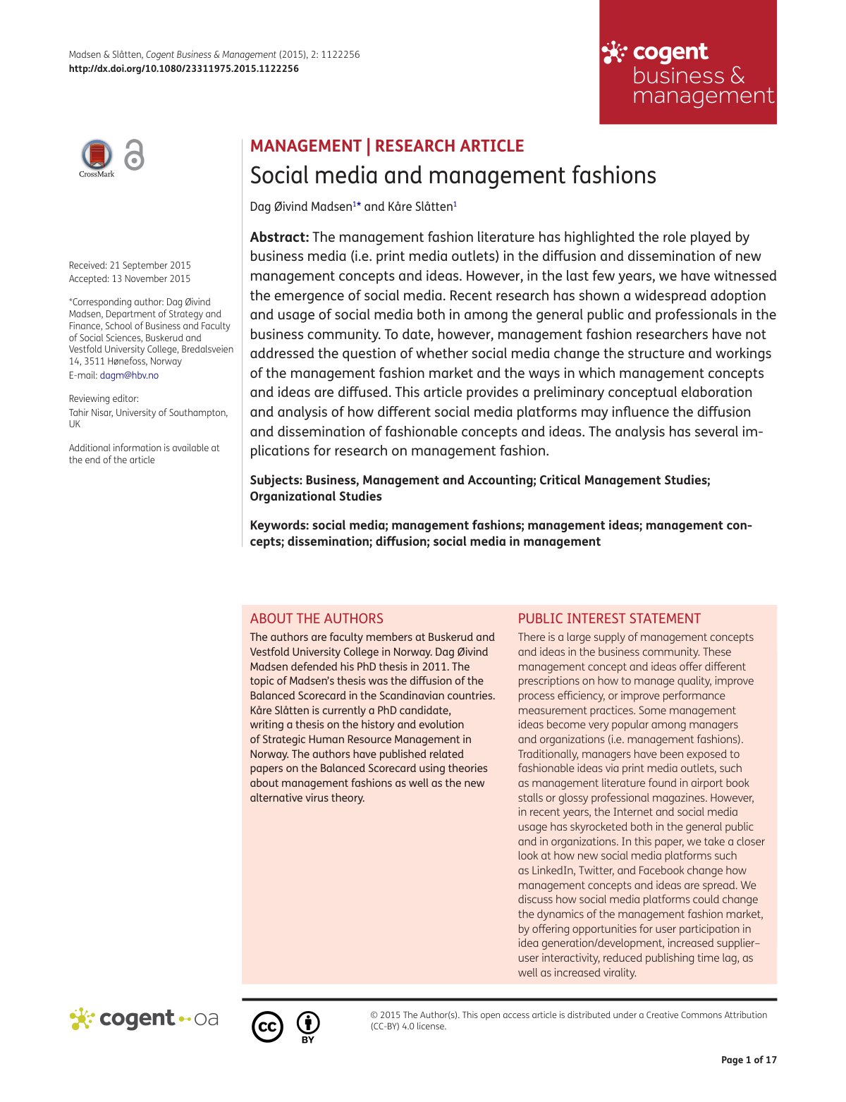 First page of Social media and management fashions