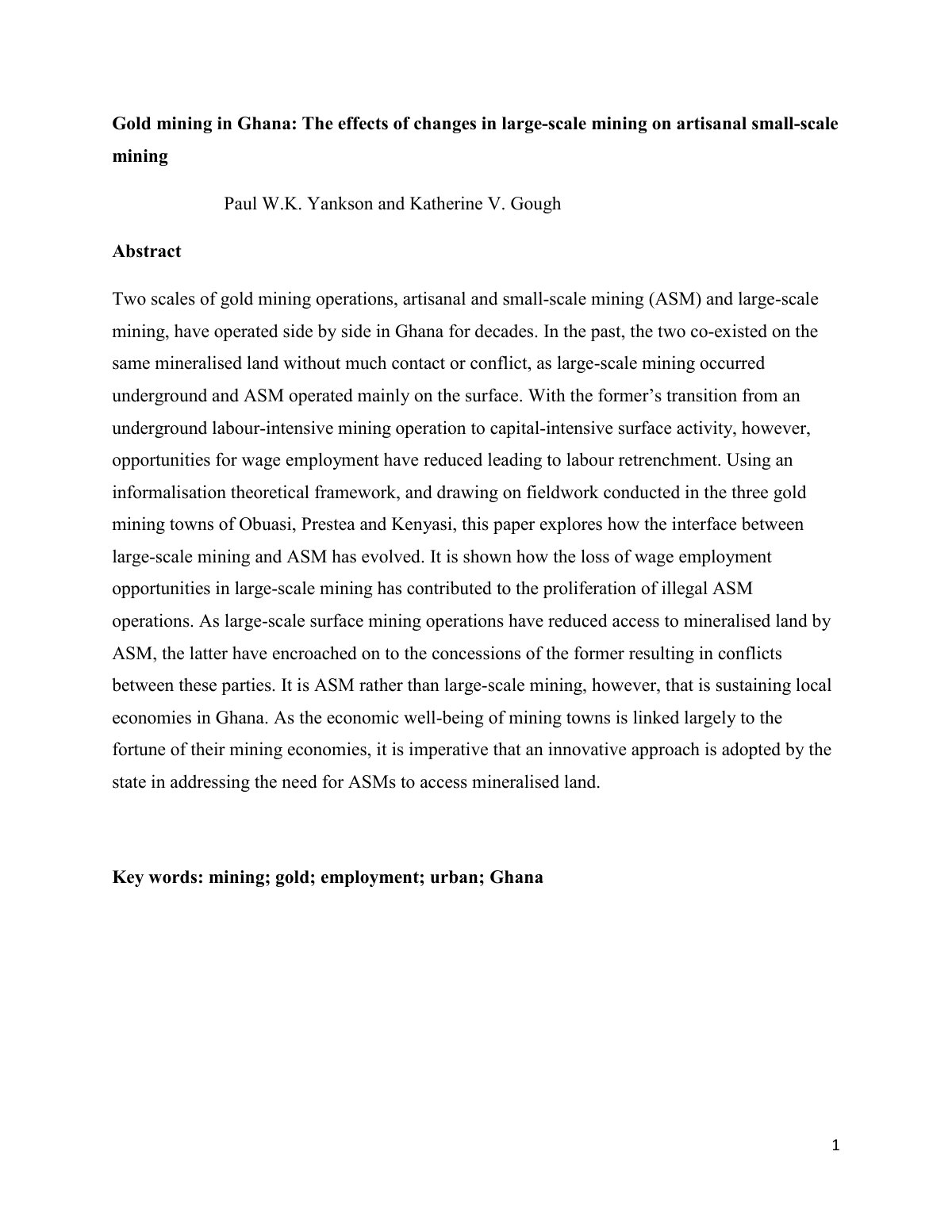 First page of Gold in Ghana The effects of changes in