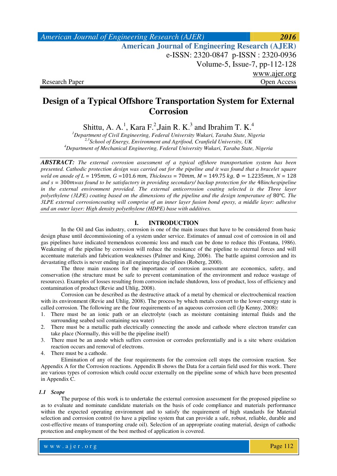 First page of Design of a Typical Offshore Transportat