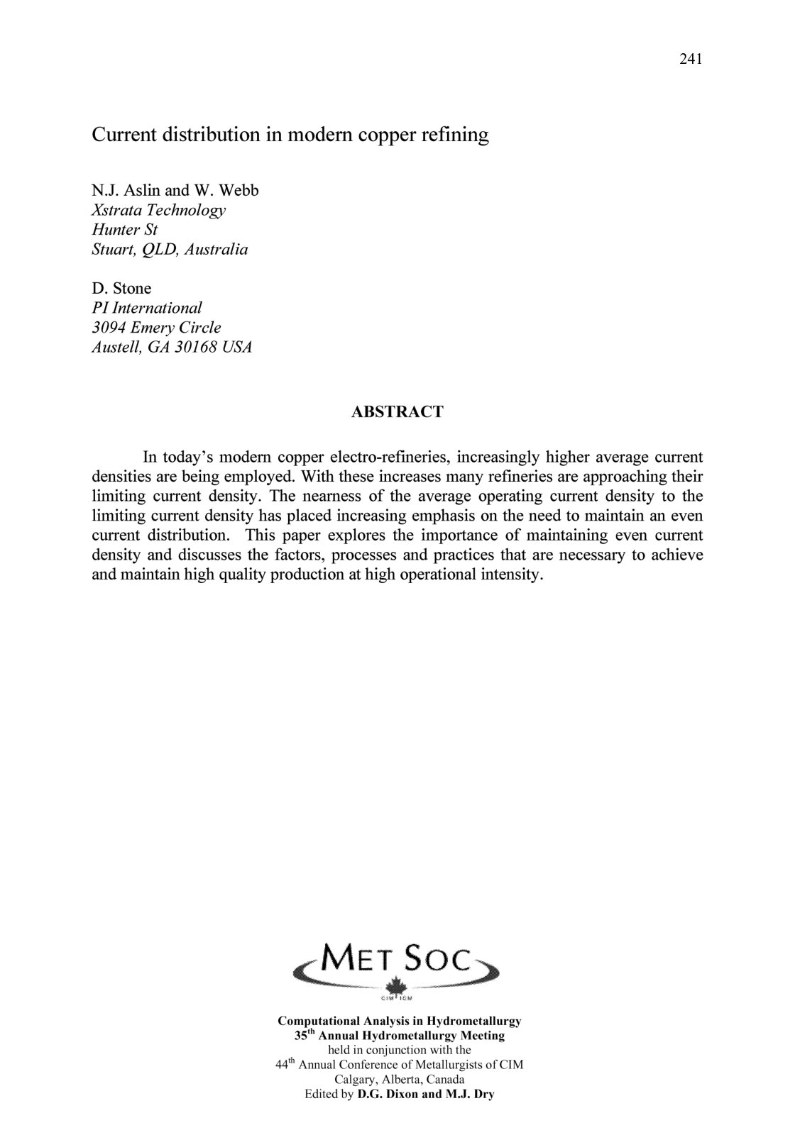 First page of Current distribution in modem copper refining