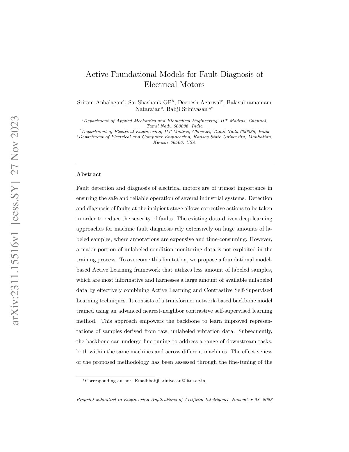 First page of Active Foundational Models for Fault Diagnosis of Electrical Motors