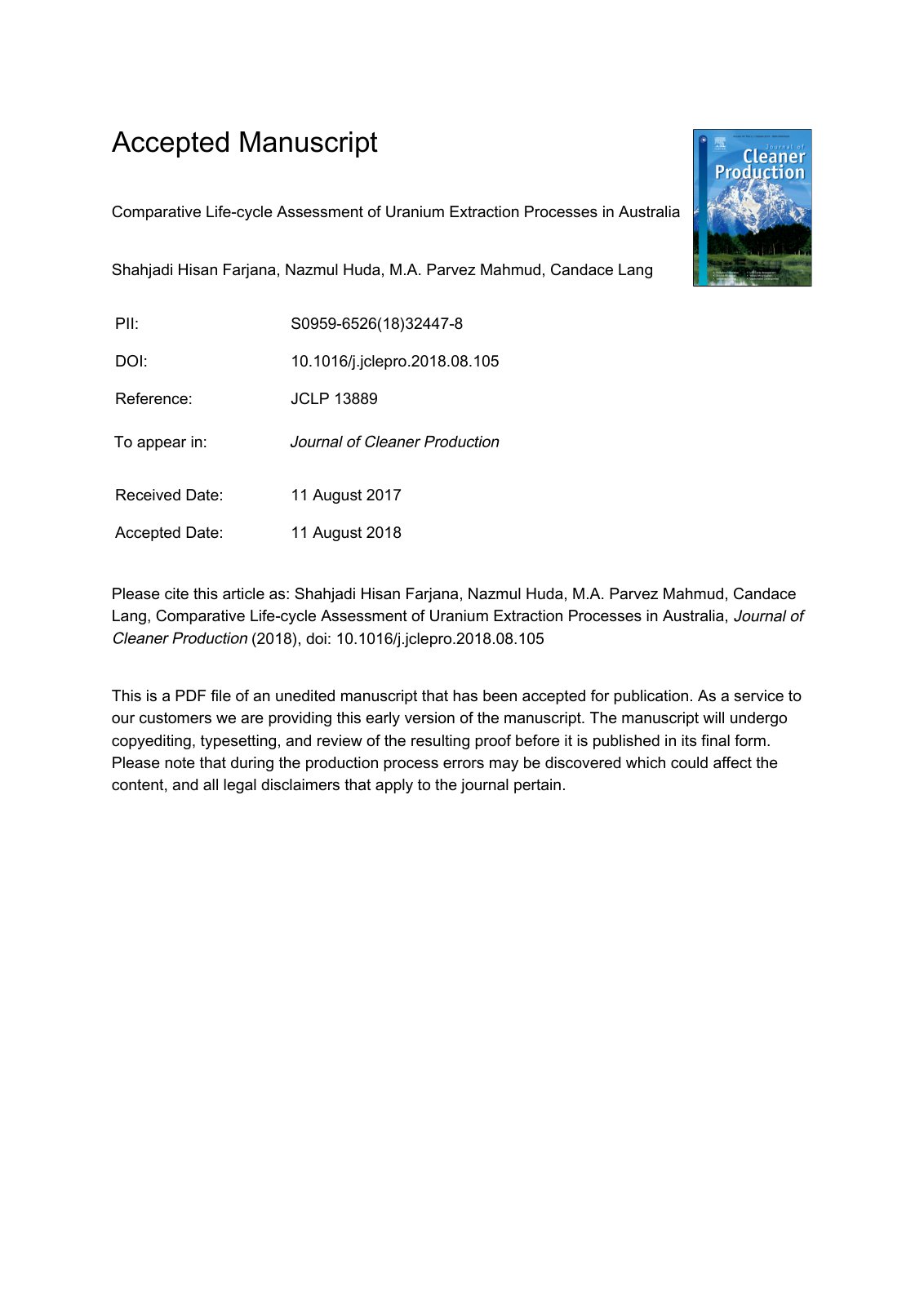 First page of Comparative life cycle assessment of ura