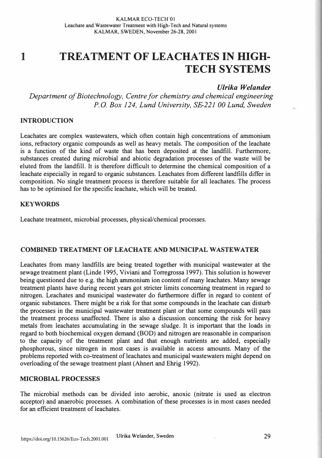 First page of Treatment of leachates in hightech syste