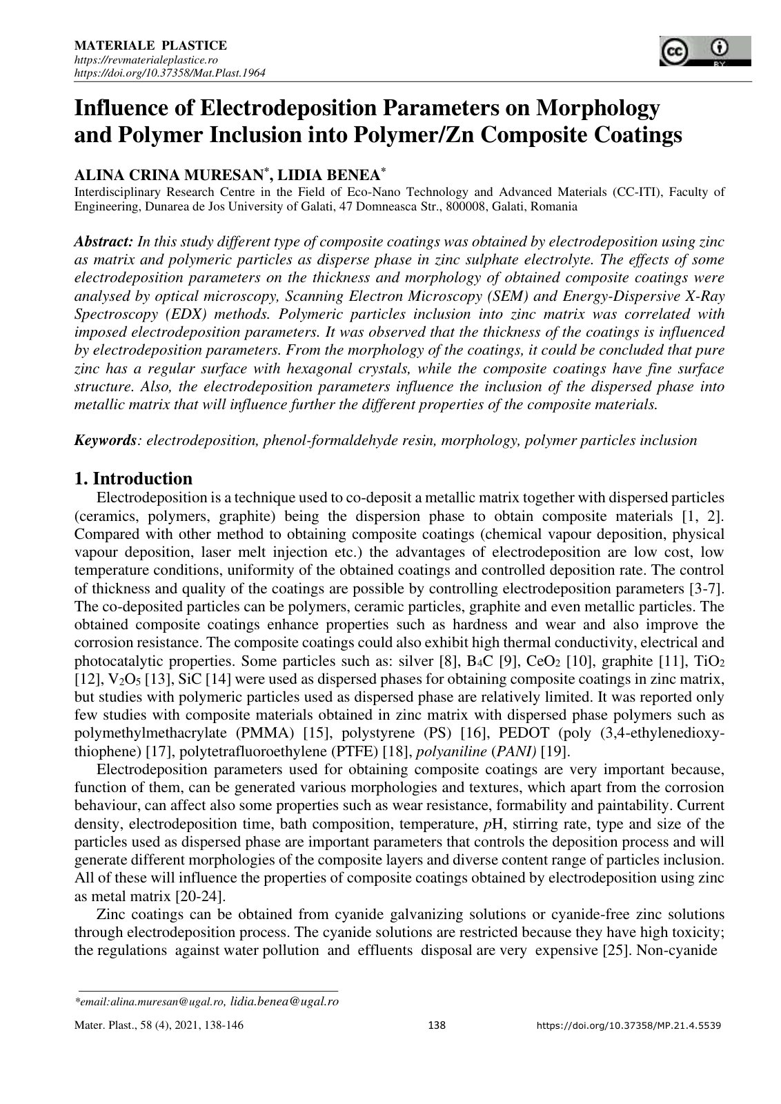 First page of Influence of Electrodeposition Parameters on Morphology and Polymer Inclusion into Polymer/Zn Composite Coatings