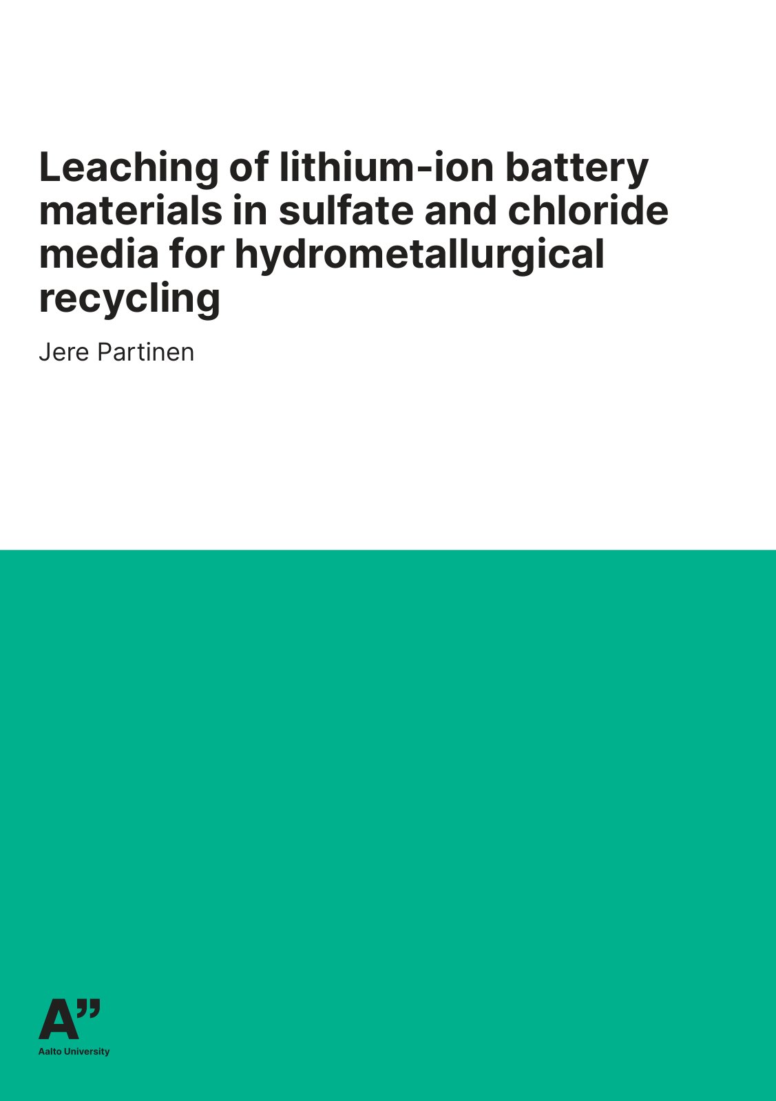 First page of 2025   Partinen   Sulfate and chloride leaching of lithium ion batteries