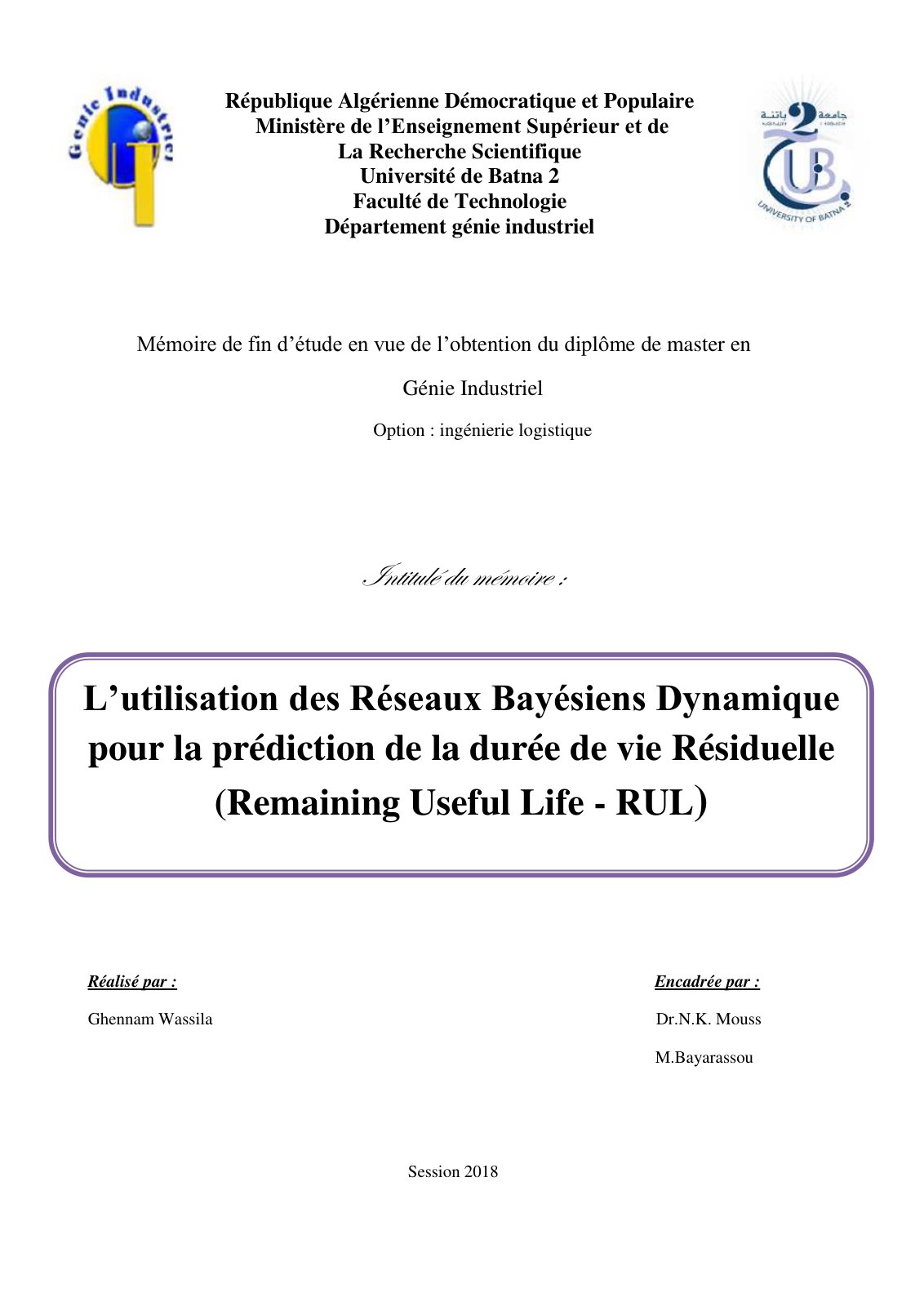 First page of Republique Algerienne Democratique et Po