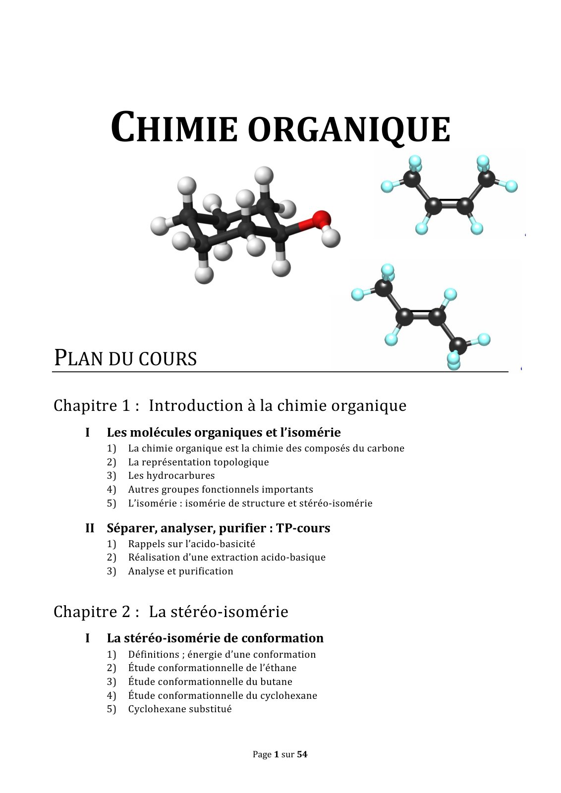 First page of CHIMIE ORGANIQUE