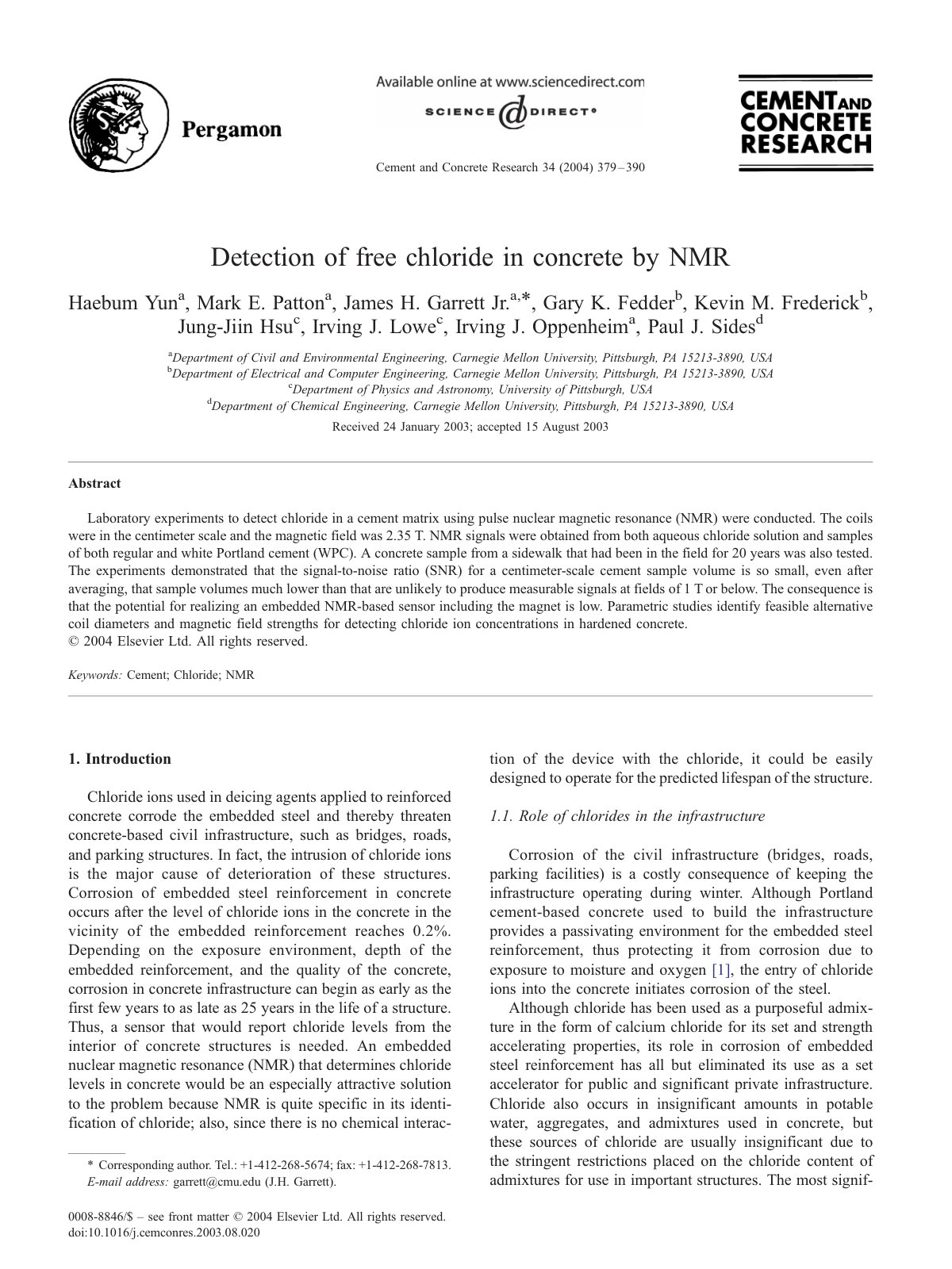 First page of Detection of free chloride in concrete b