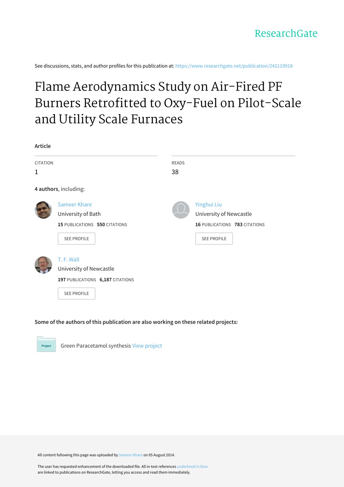 First page of Flame Aerodynamics Study on Air-Fired PF Burners Retrofitted to Oxy-Fuel on Pilot-Scale and Utility Scale Furnaces
