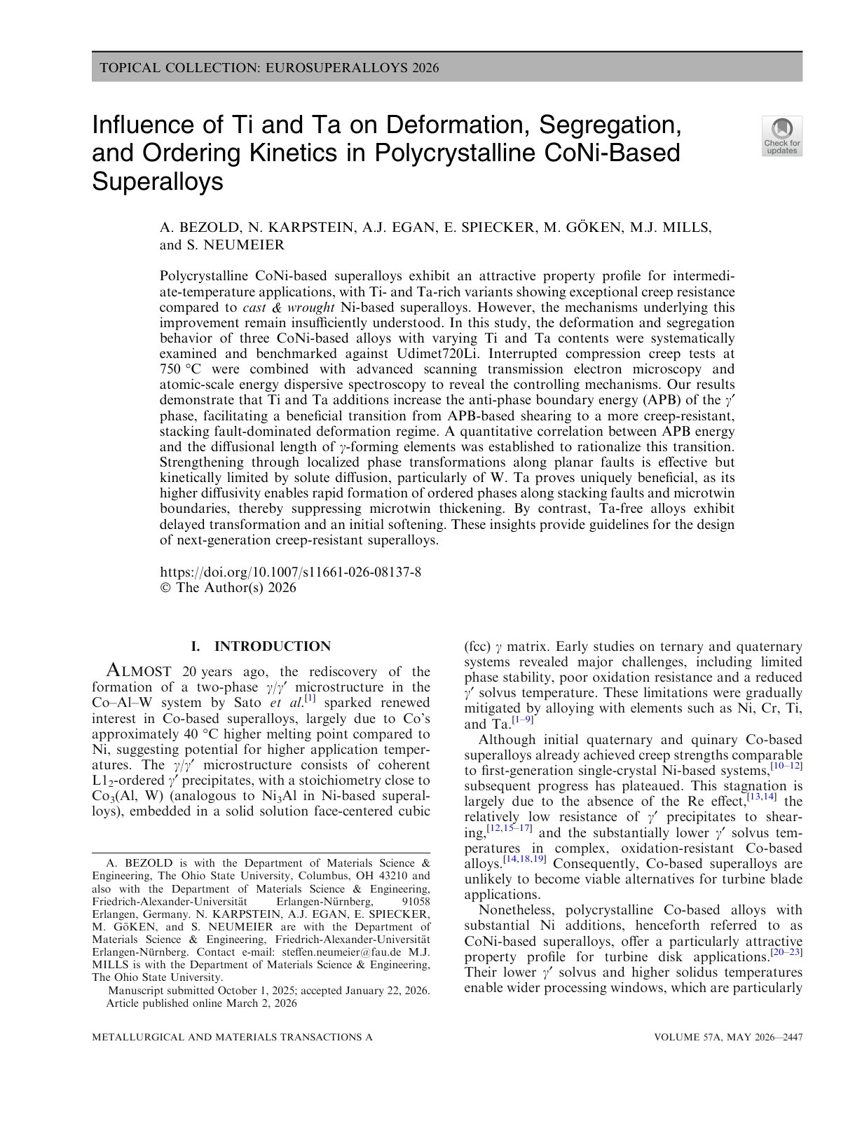 First page of 2026 Bezold Ti Ta CoNi Superalloys