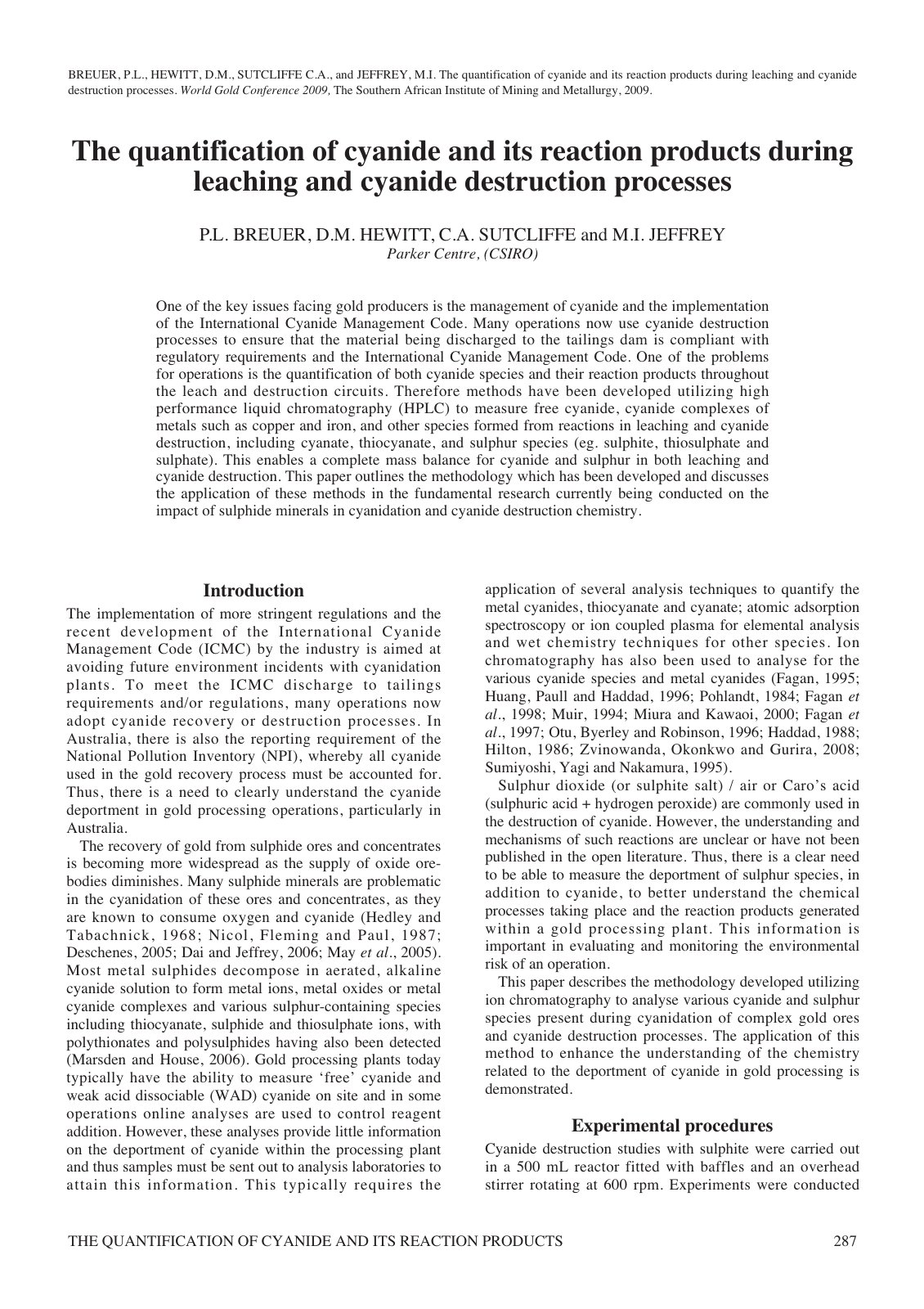 First page of THE QUANTIFICATION OF CYANIDE AND ITS REACTION PRODUCTS