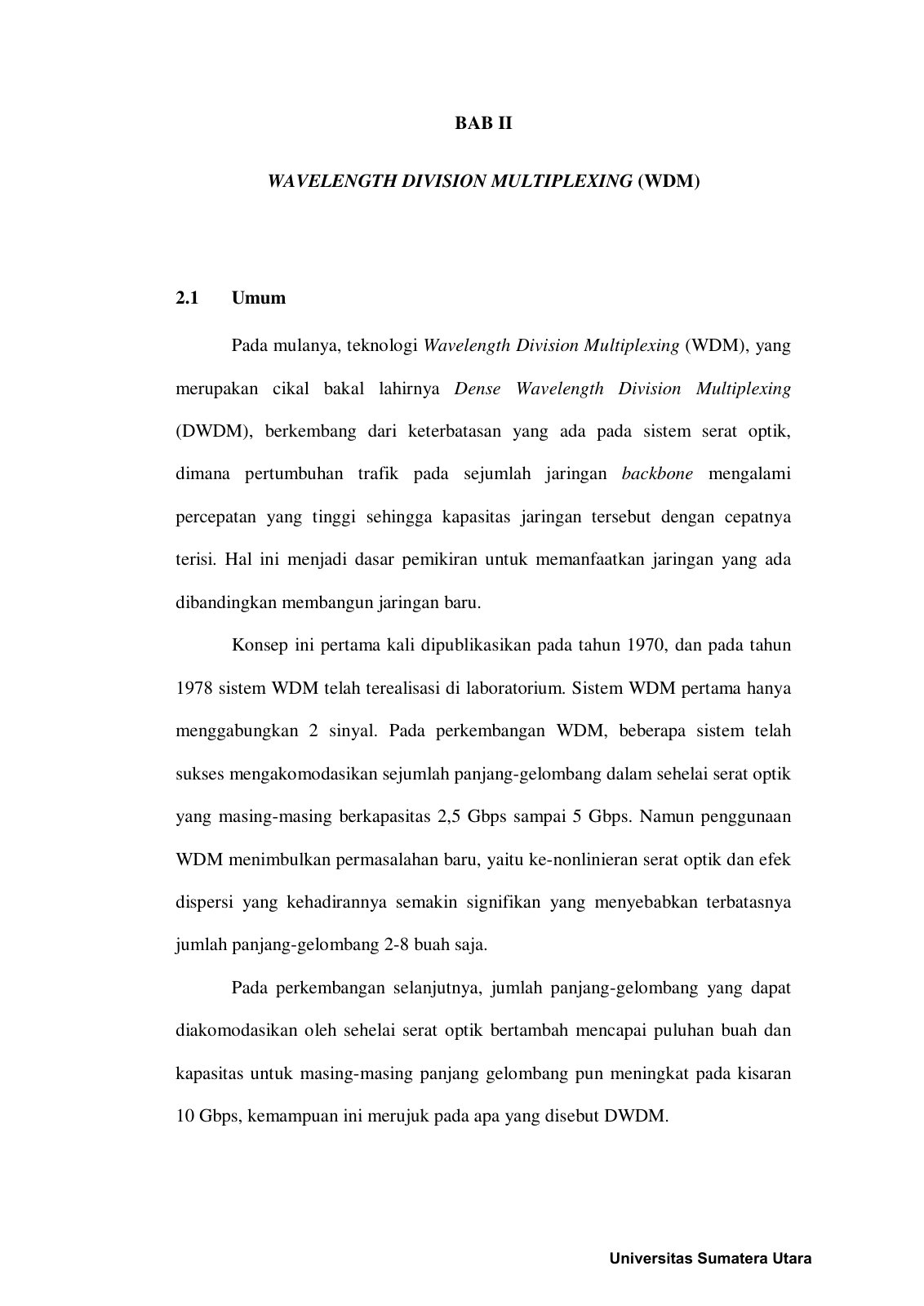 First page of BAB II WAVELENGTH DIVISION MULTIPLEXING