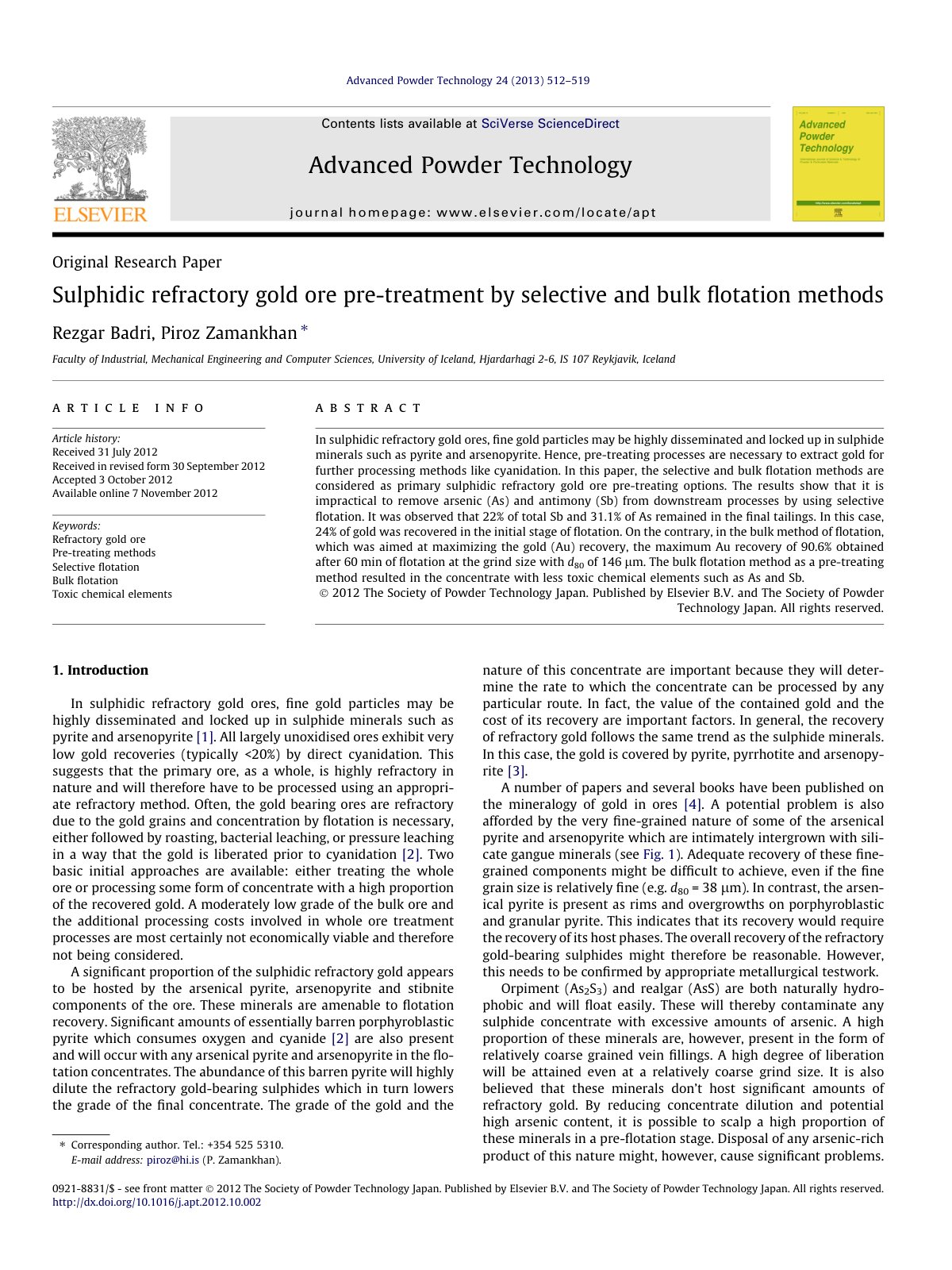 First page of Sulphidic refractory gold ore pre treatm