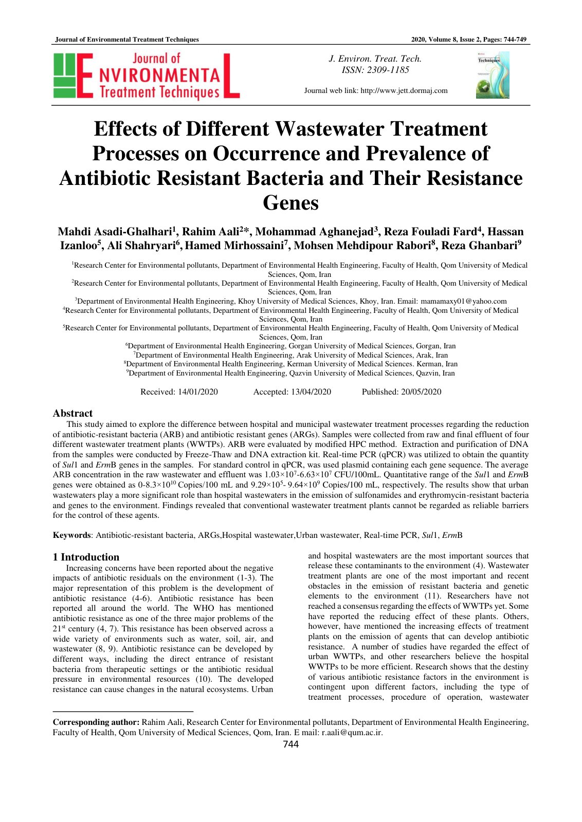 First page of Effects of Different Wastewater Treatmen