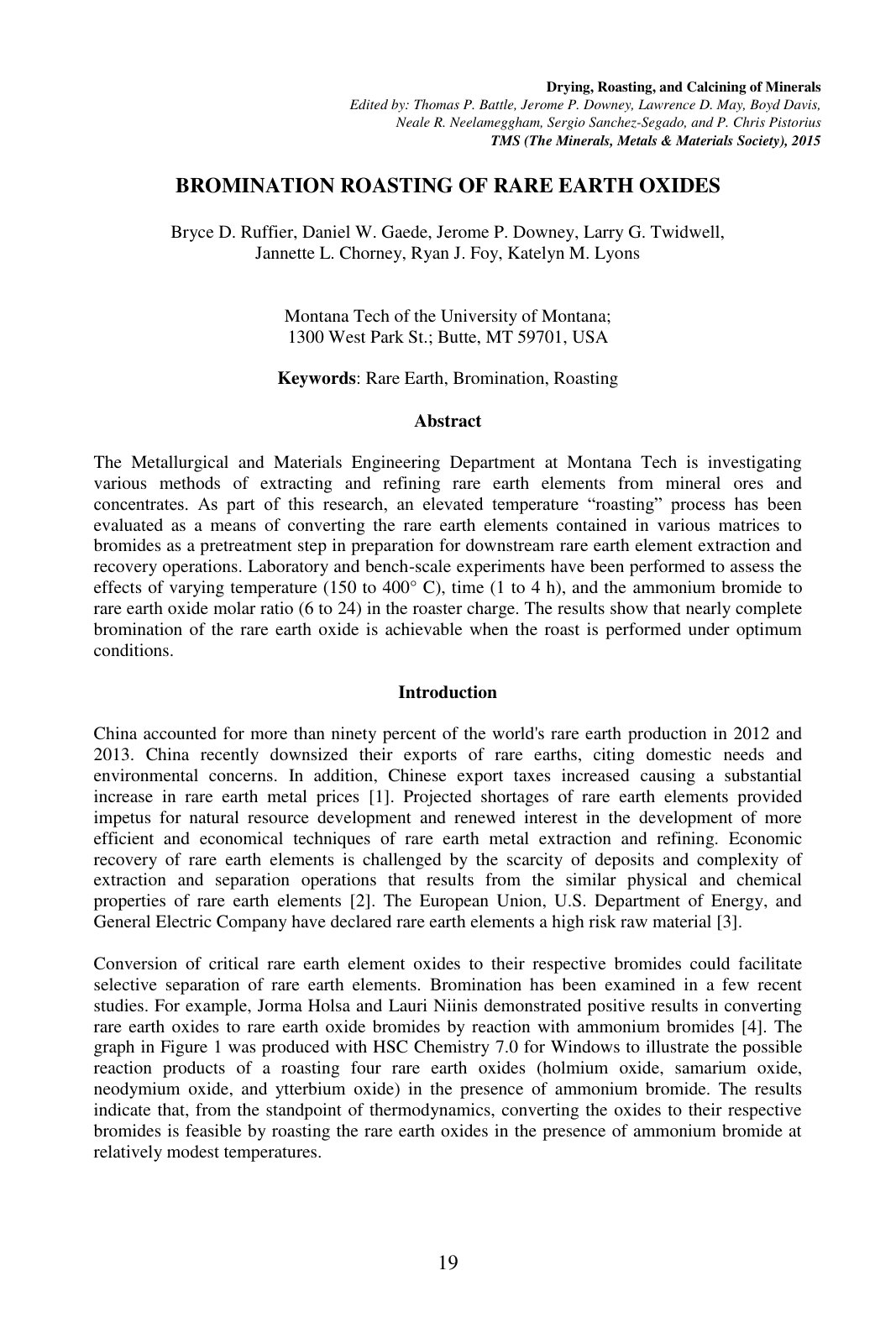 First page of BROMINATION ROASTING OF RARE EARTH OXIDES