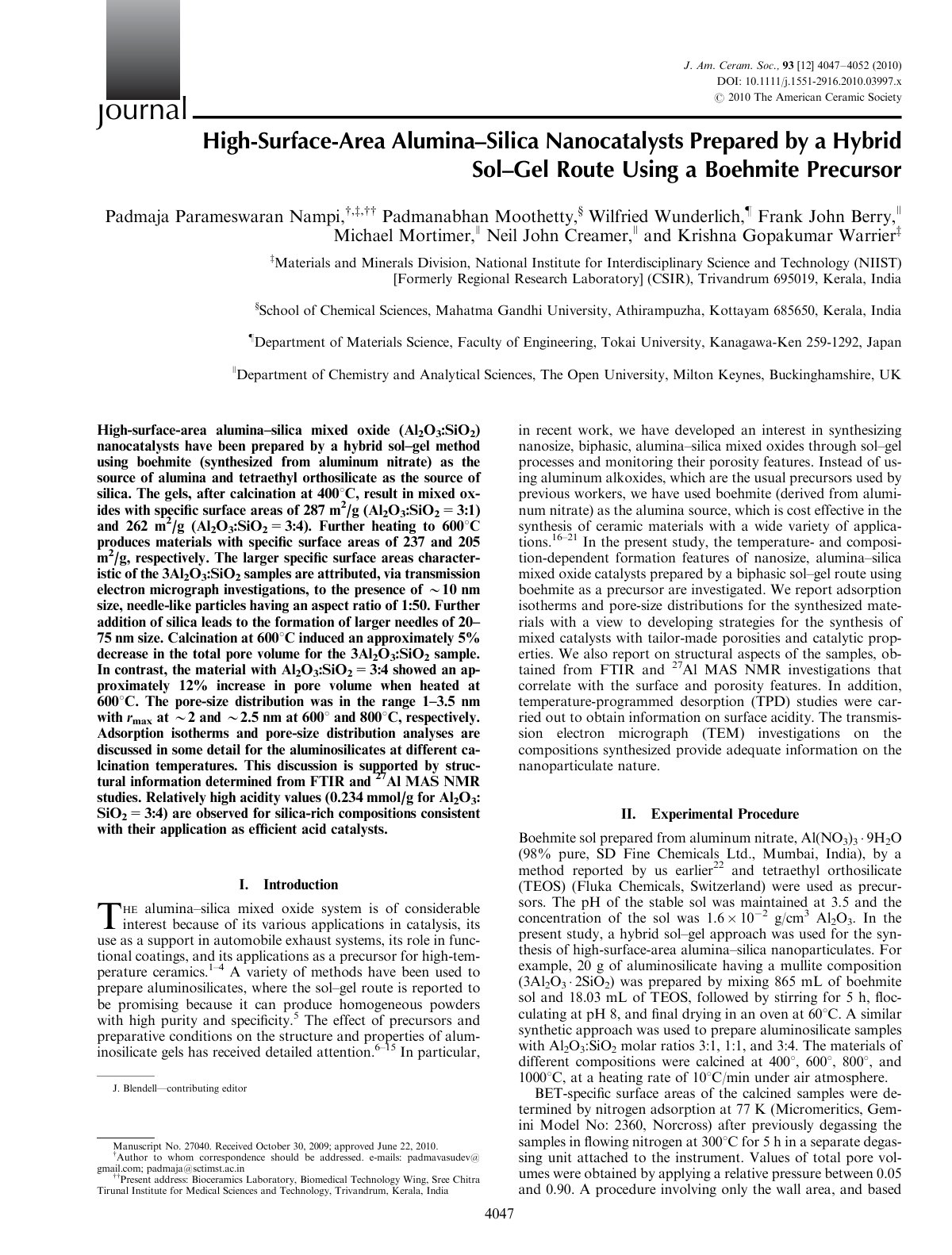 First page of High Surface Area Alumina Silica Nanocat