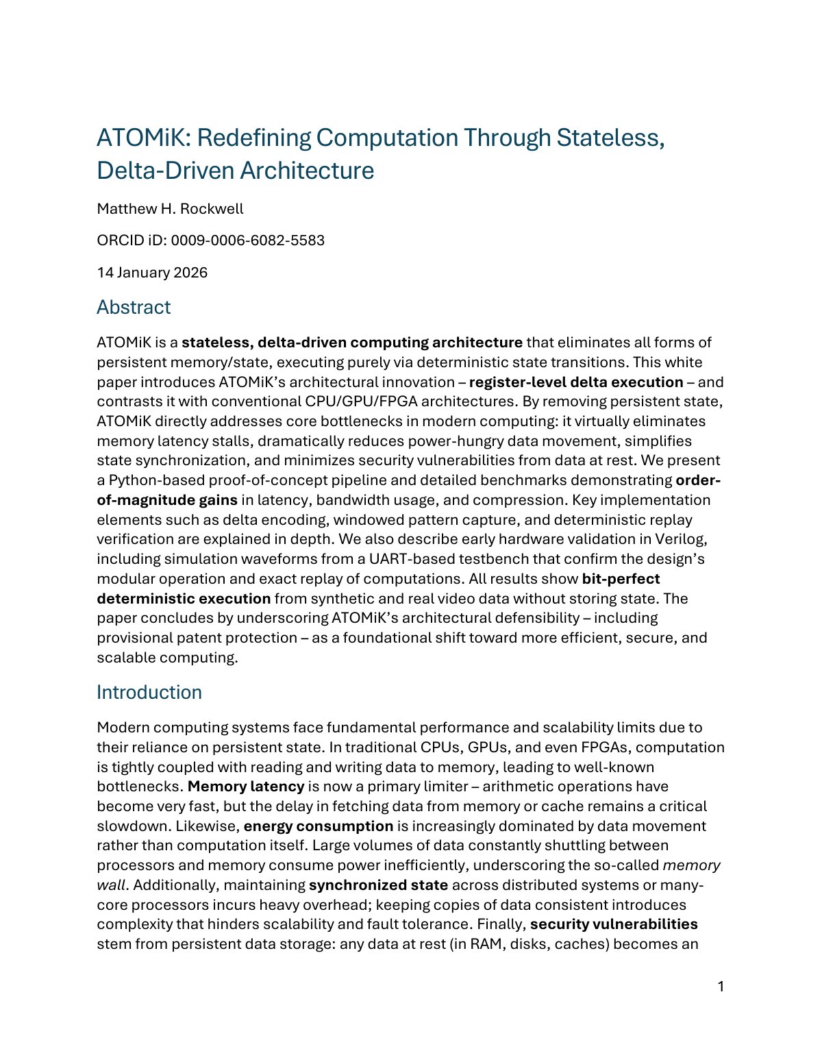 First page of ATOMiK Redefining Computation Through St