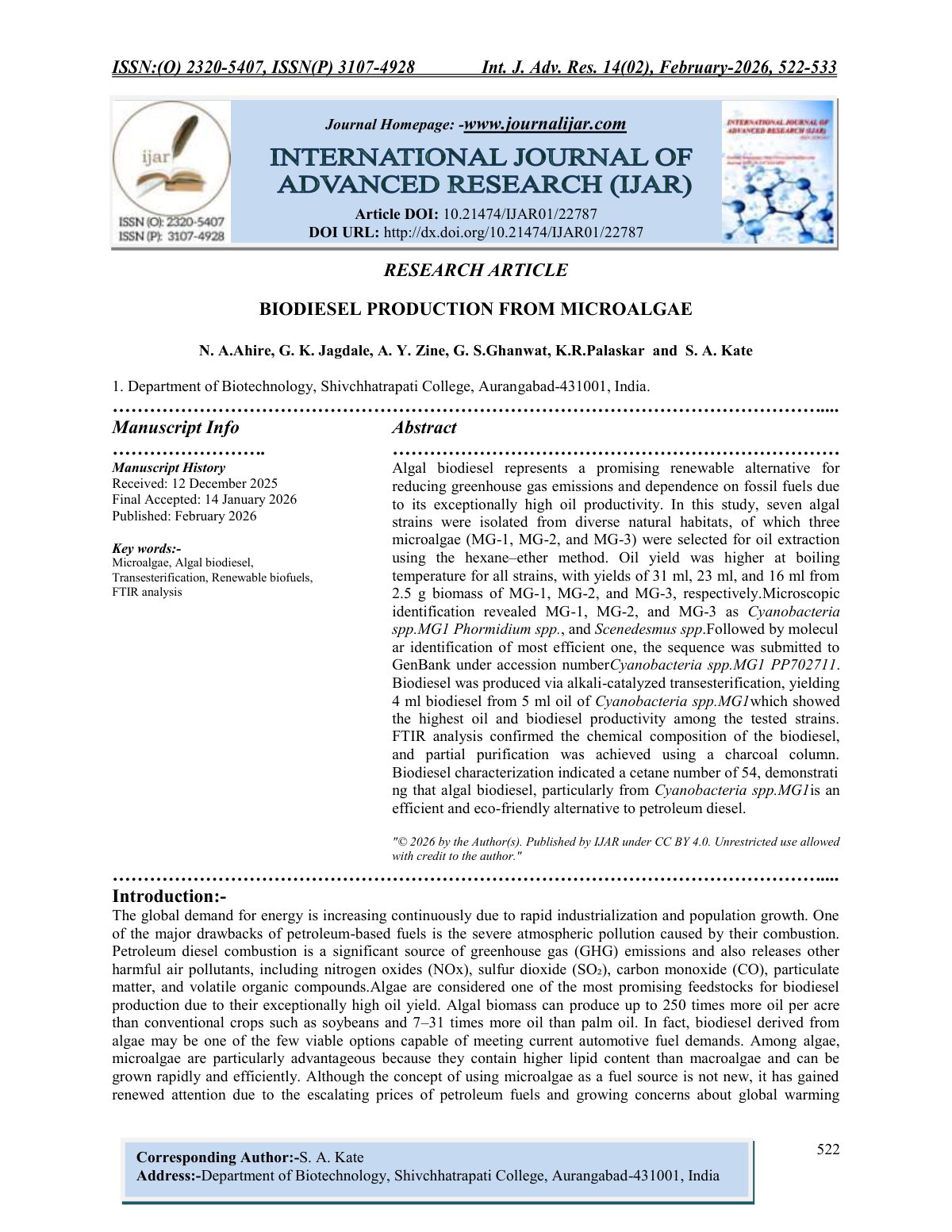 First page of BIODIESEL PRODUCTION FROM MICROALGAE