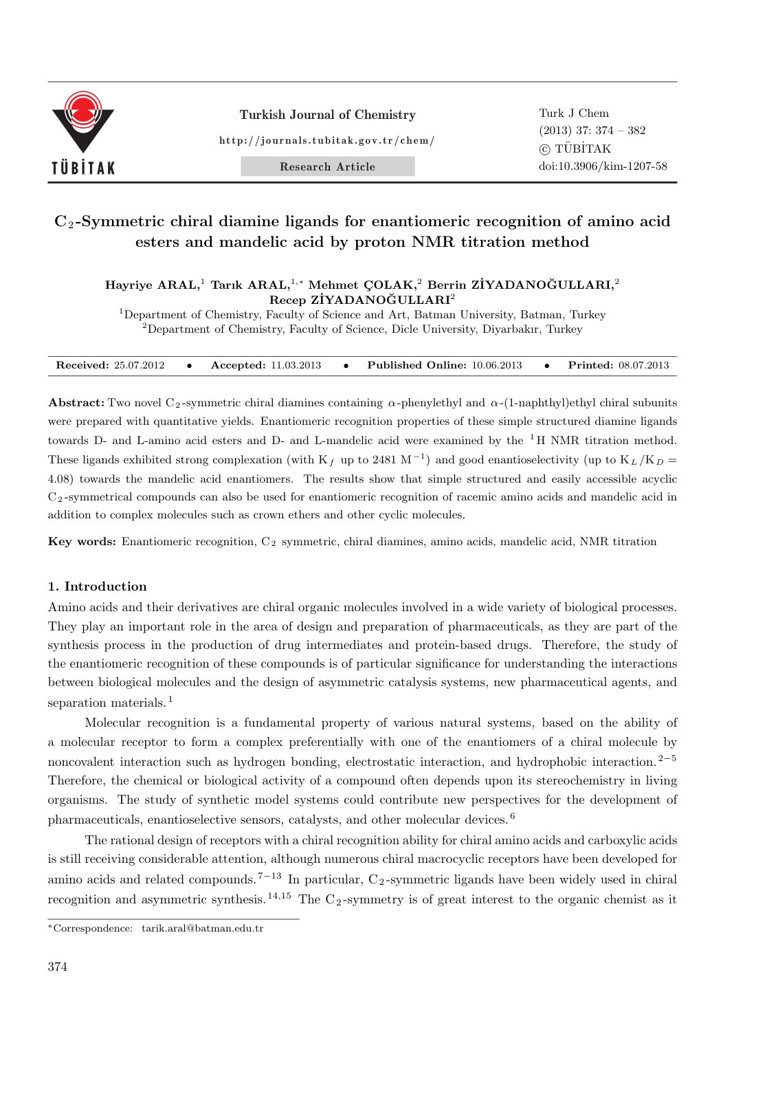 First page of C2 Symmetric chiral diamine ligands for