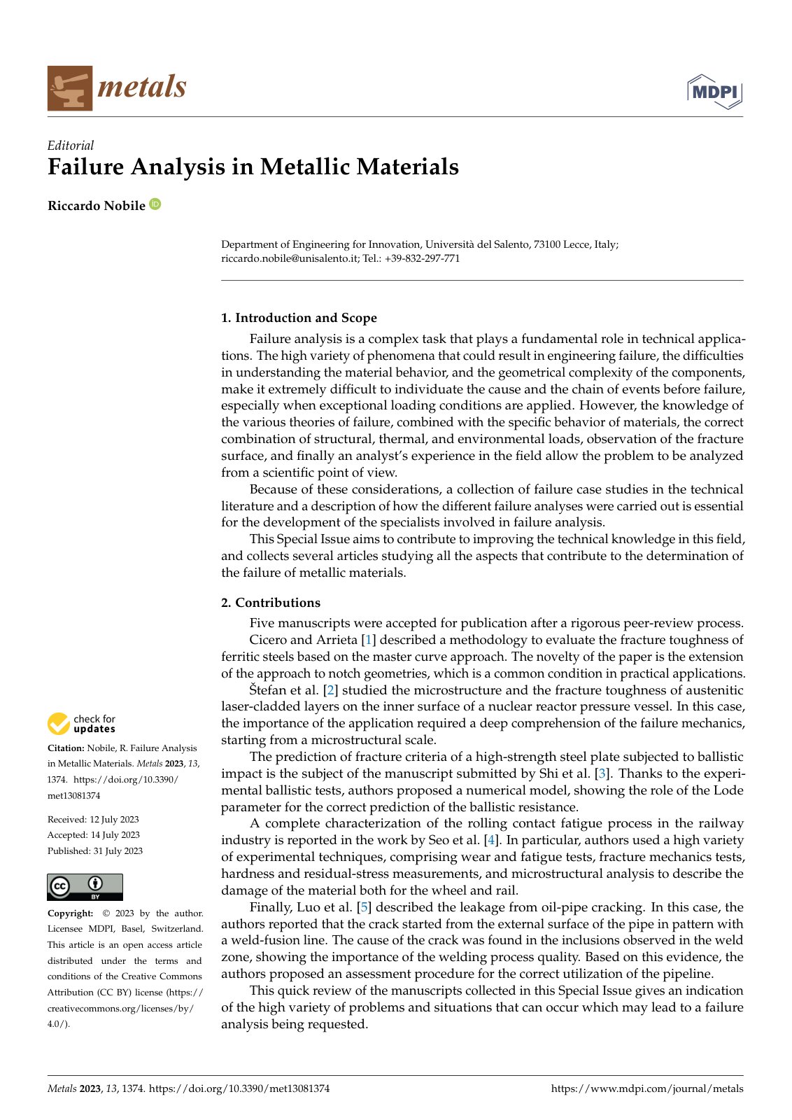 First page of Failure Analysis in Metallic Materials