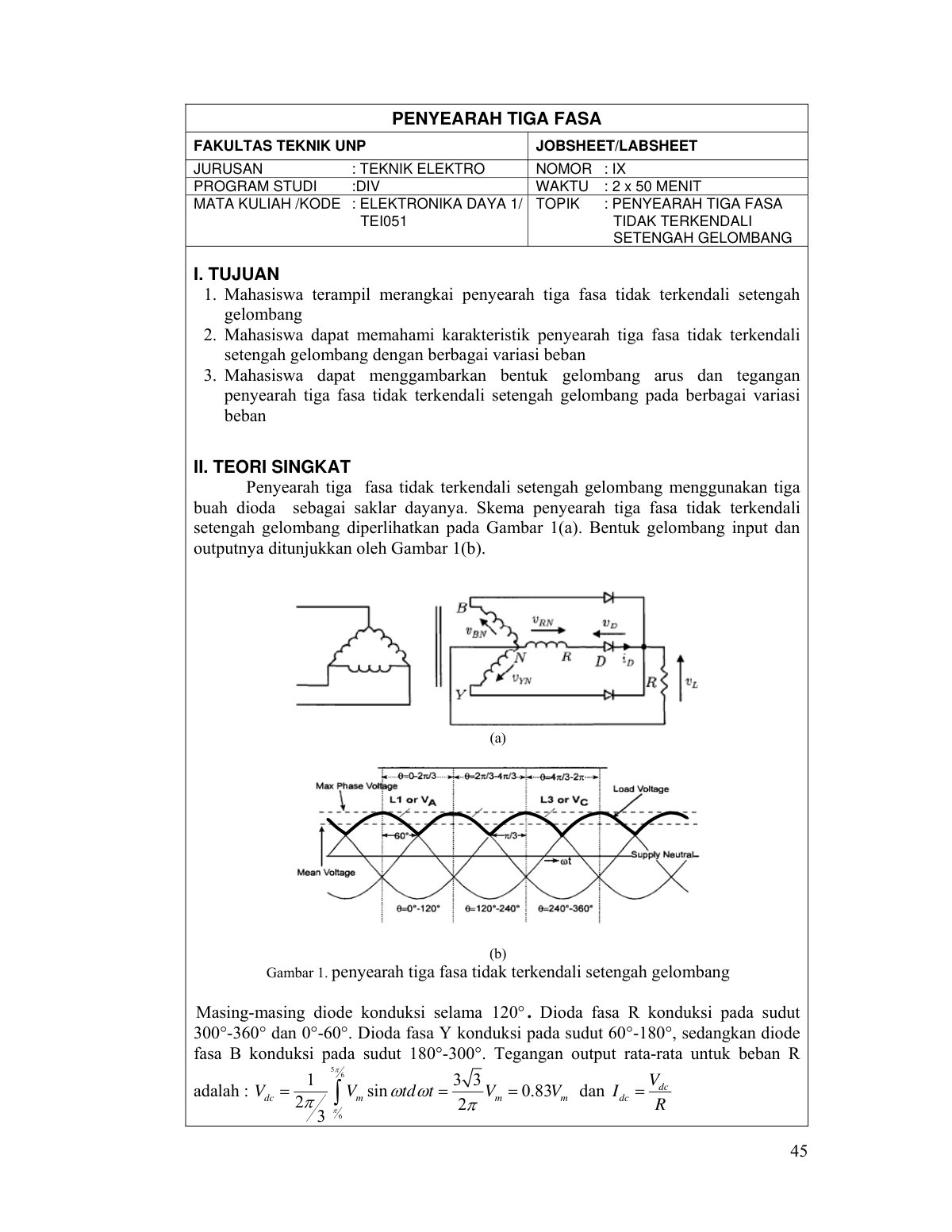 First page of Penyearah 3 fasa setengah gelombang tida
