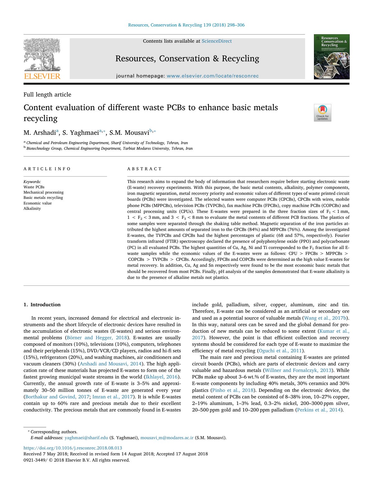First page of Content evaluation of different waste PC