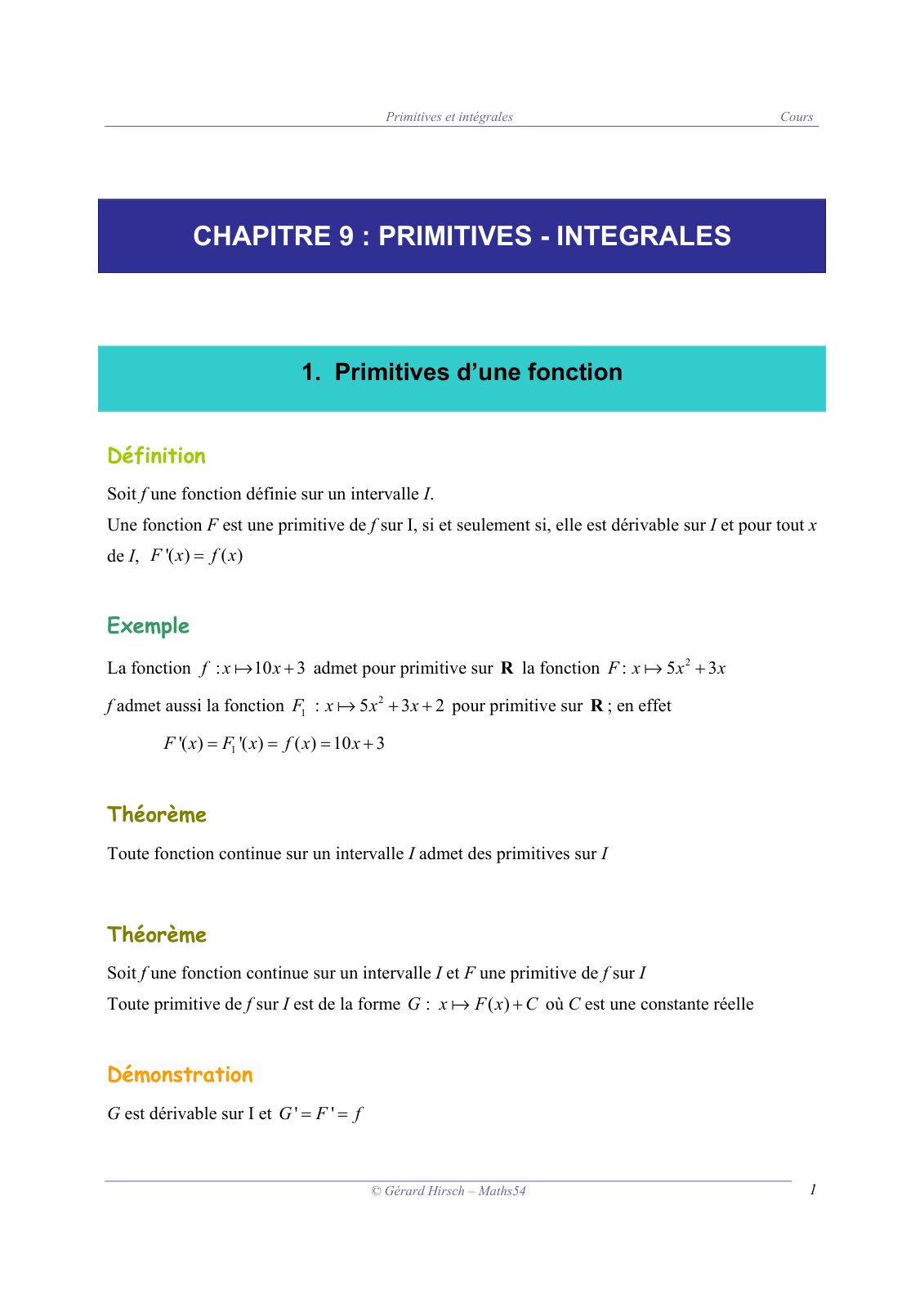 First page of primitives integrales