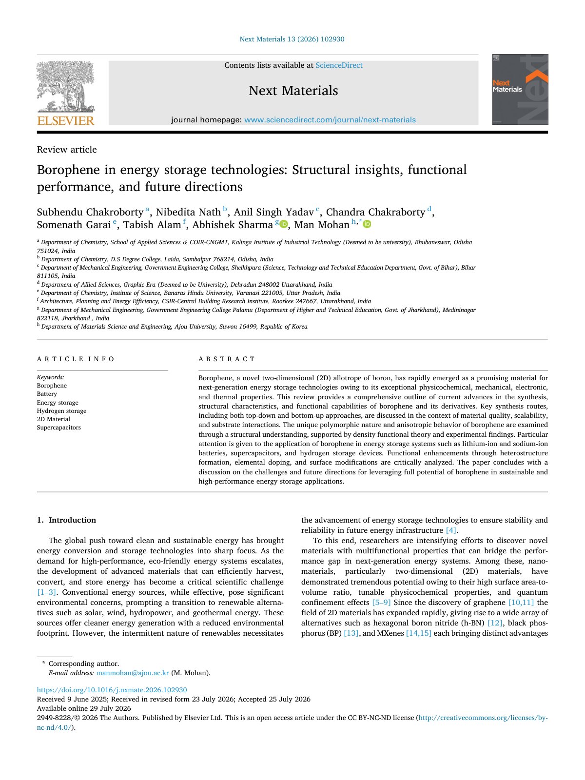 First page of Borophene in energy storage technologies  Structural insights  2026 Next Mat