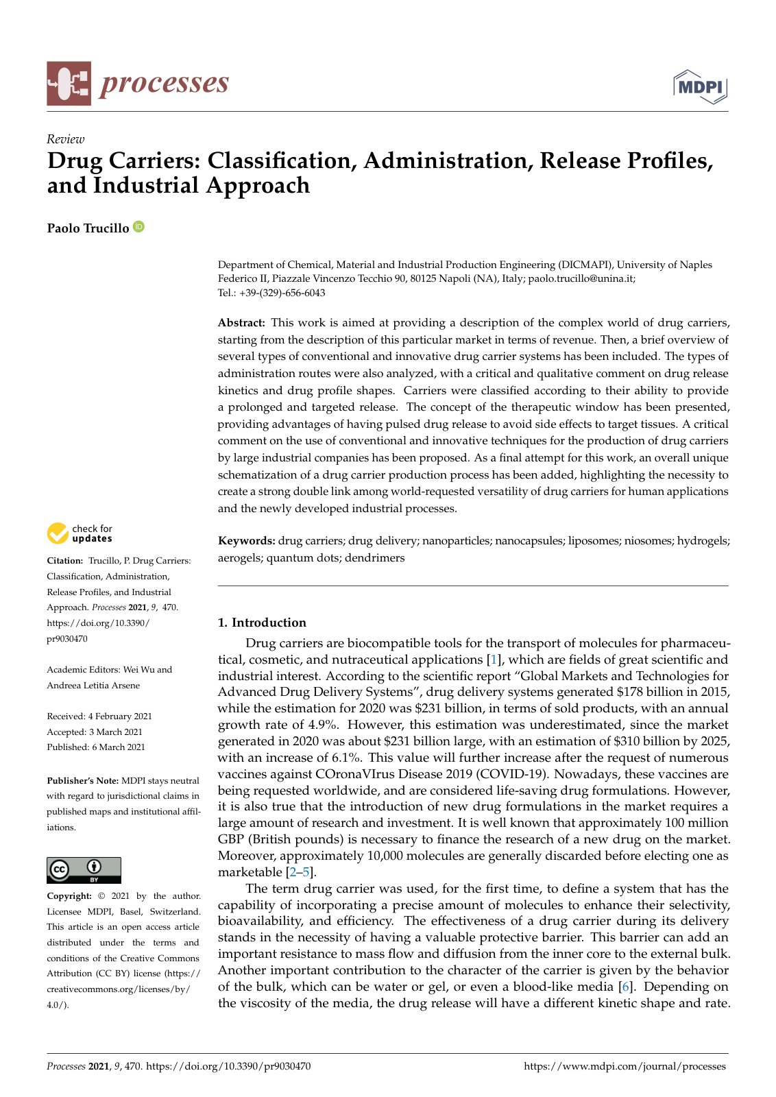 First page of Drug Carriers Classification Administrat