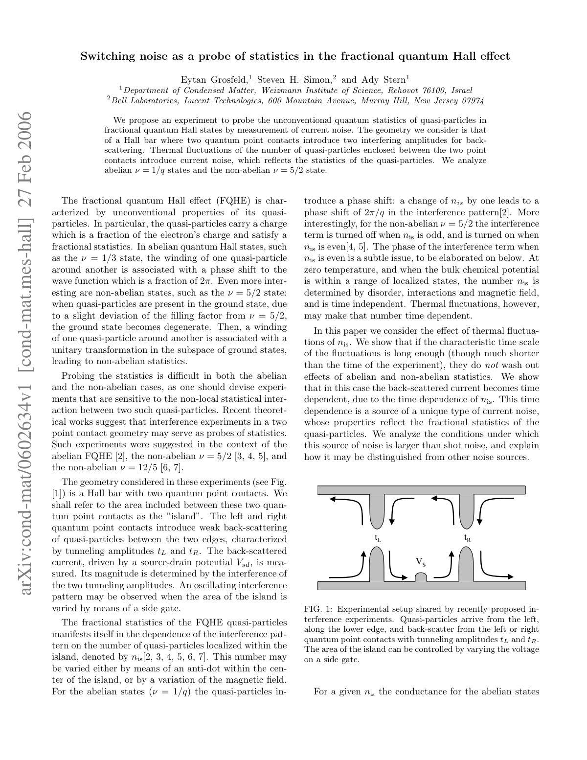 First page of Switching noise as a probe of statistics in the fractional quantum Hall eﬀect