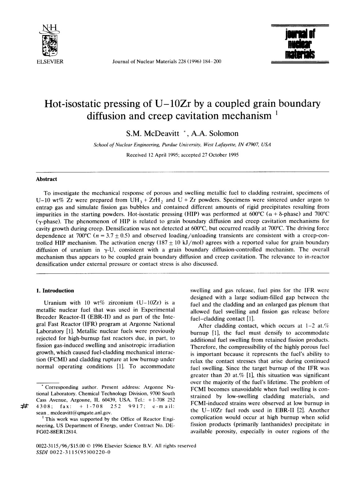 First page of Hot isostatic pressing of U 10Zr by a co